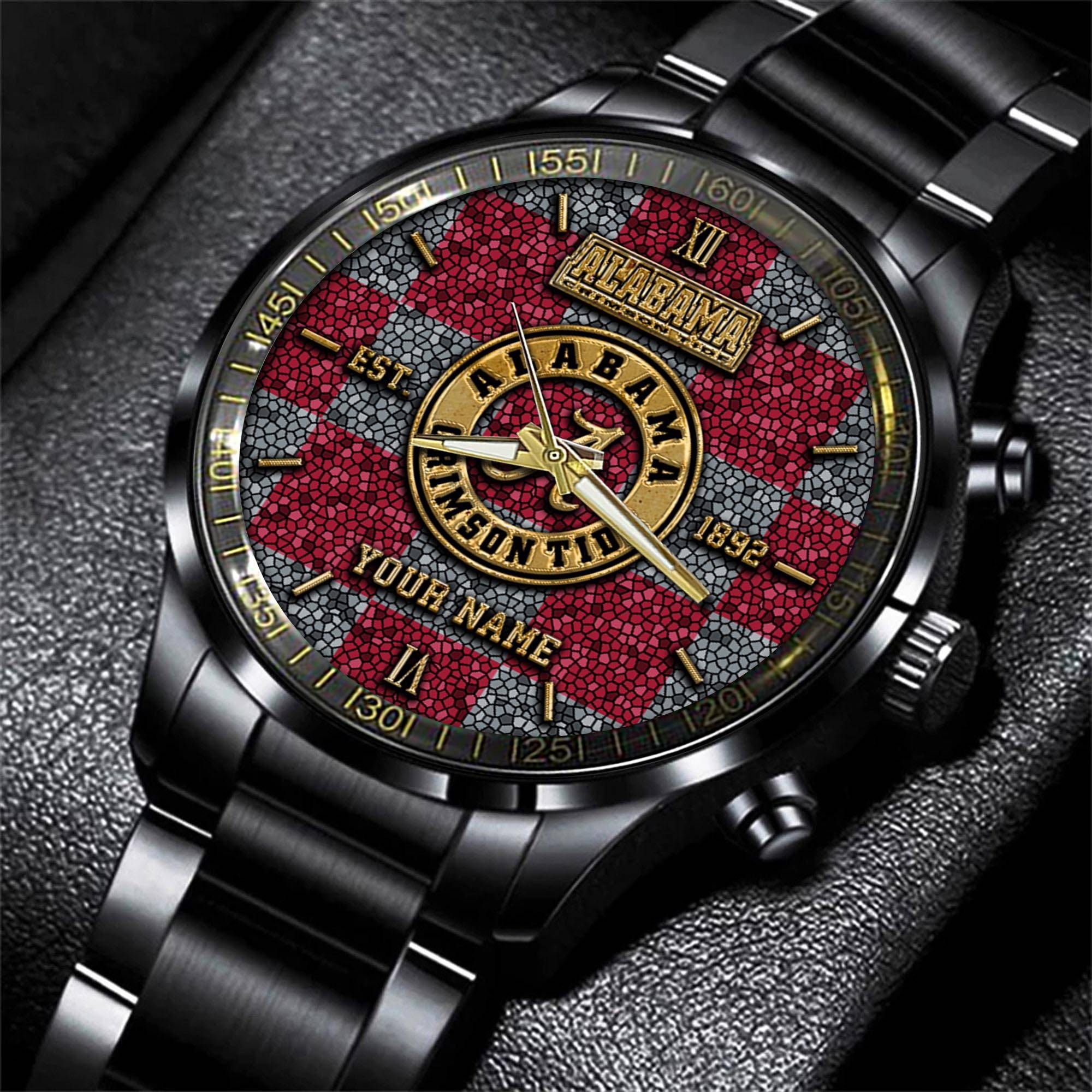 Goalzenith Alabama Crimson Tide NCAA Personalized Black New Hand Watch Gifts For Fans