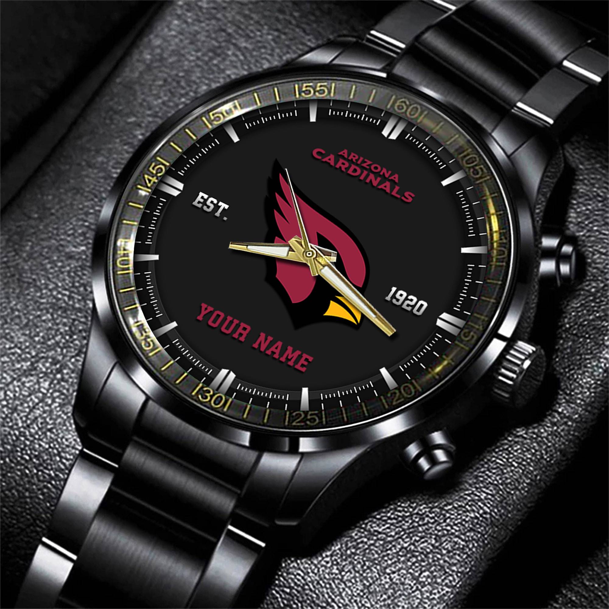 Goalzenith Arizona Cardinals NFL Personalized Black Fashion Watch Gifts For Fans