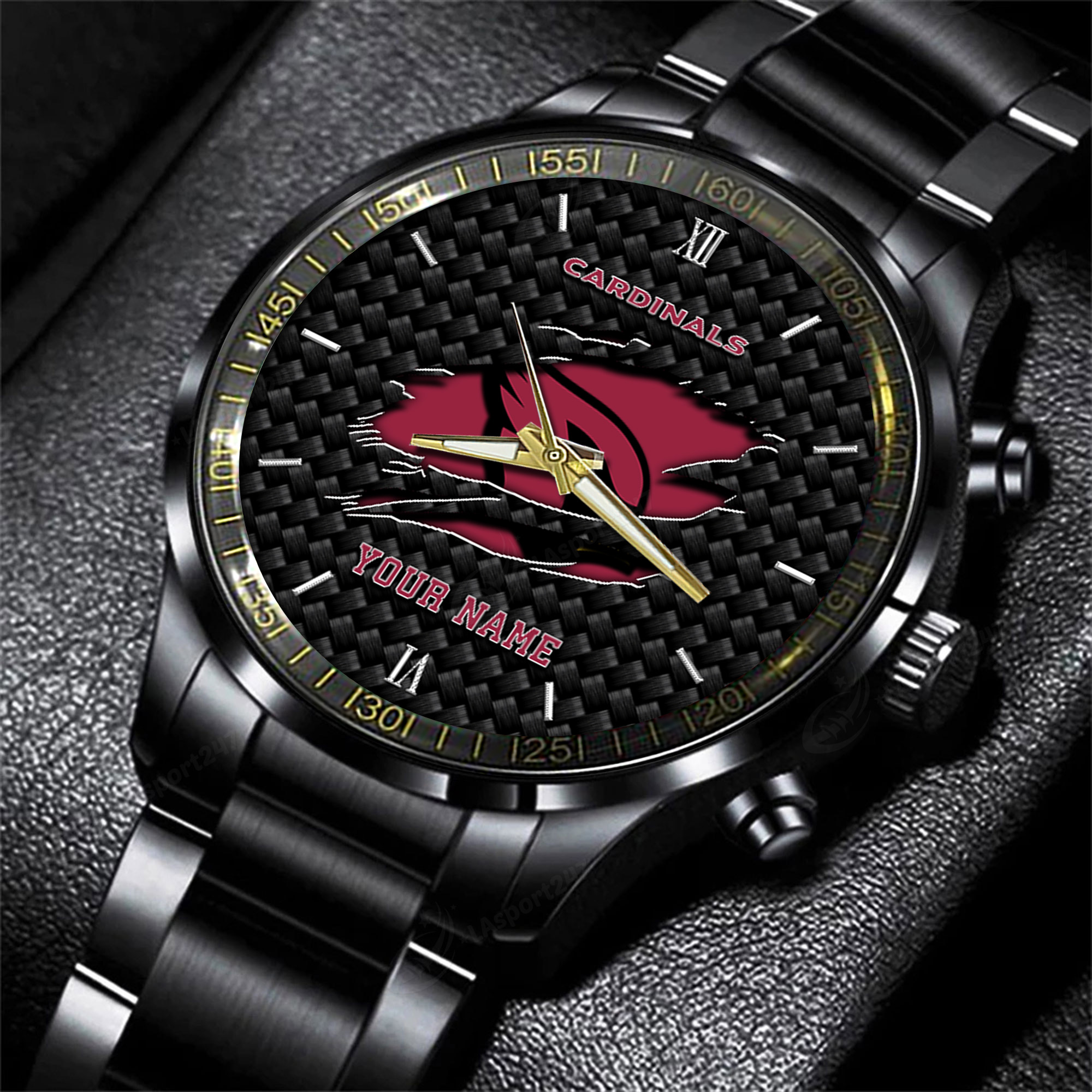 Goalzenith Arizona Cardinals NFL Personalized Sport Black Fashion Watch For Fan