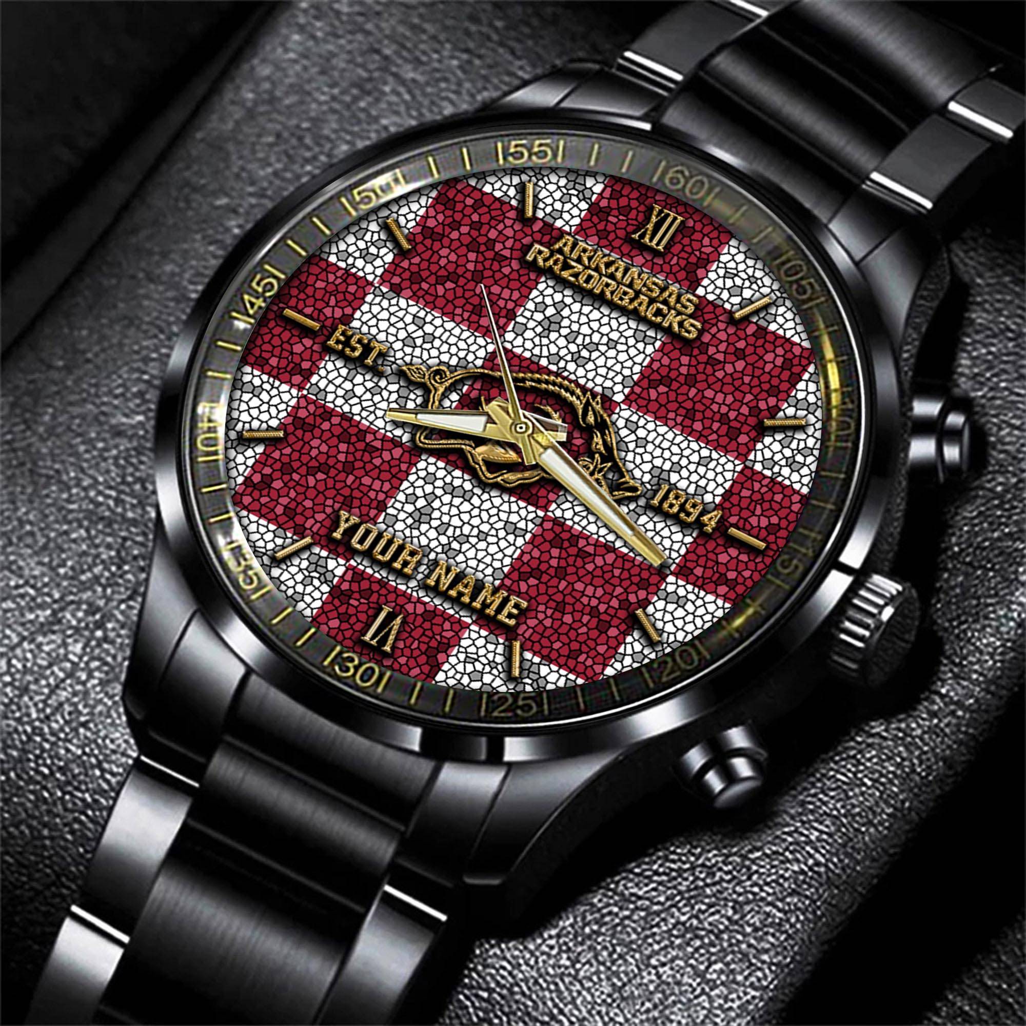 Goalzenith Arkansas Razorbacks NCAA Personalized Black New Hand Watch Gifts For Fans