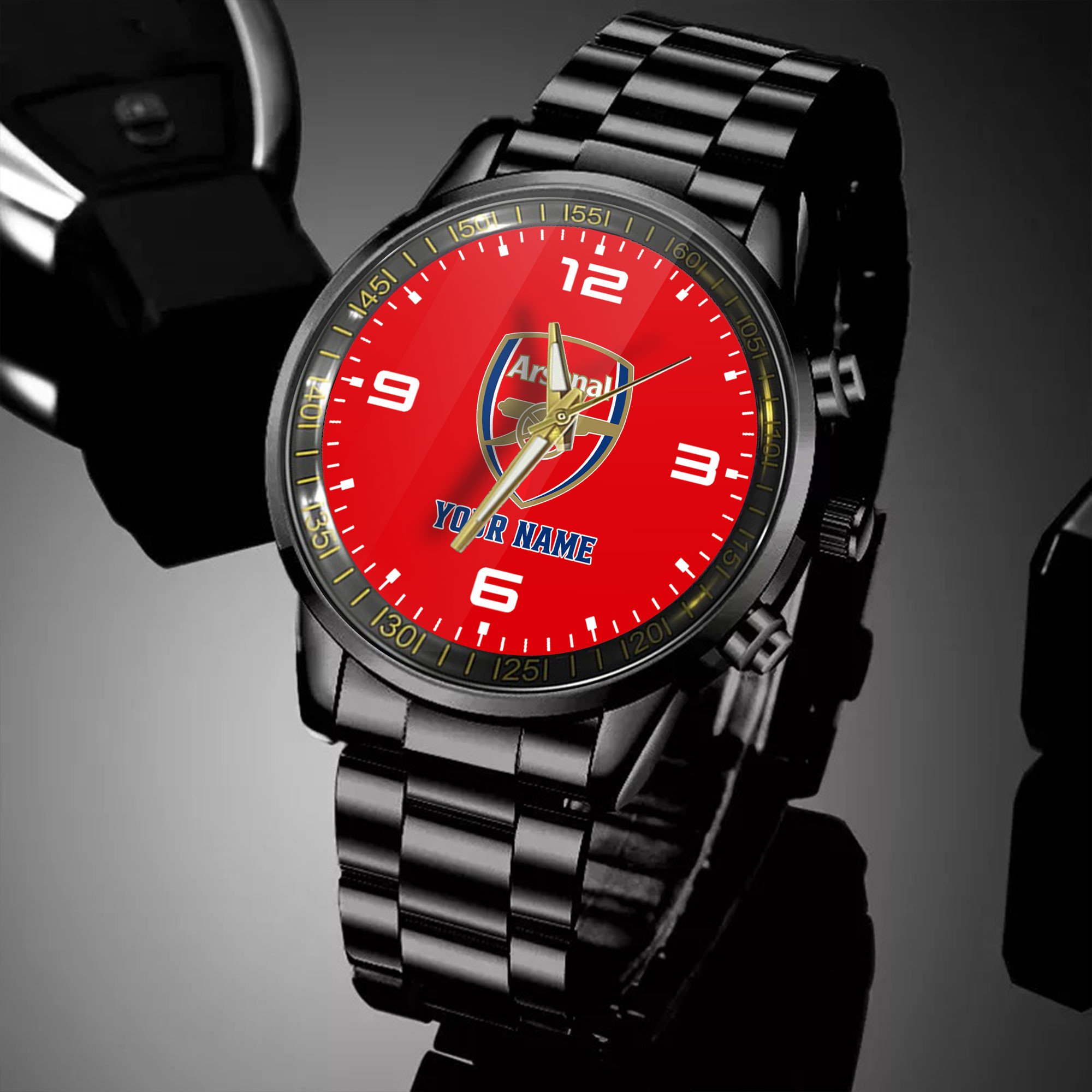 Goalzenith Arsenal EPL Personalized Black Hand Watch Gifts For Fans