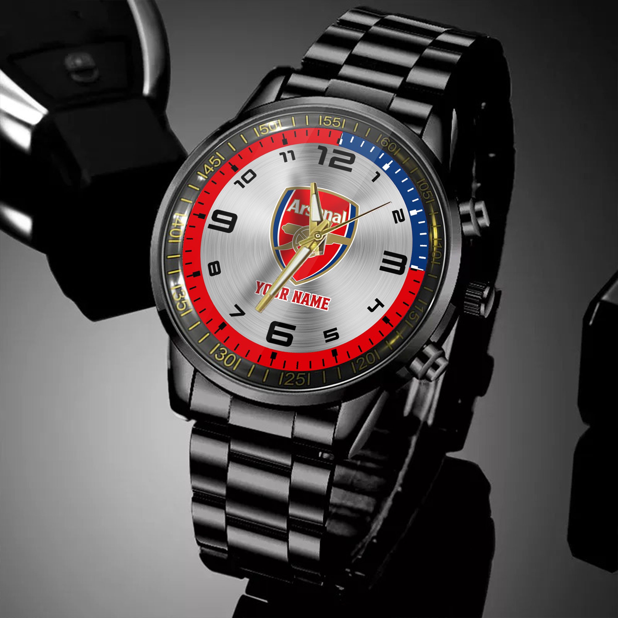 Goalzenith Arsenal EPL Personalized Black Hand Watch Gifts For Fans