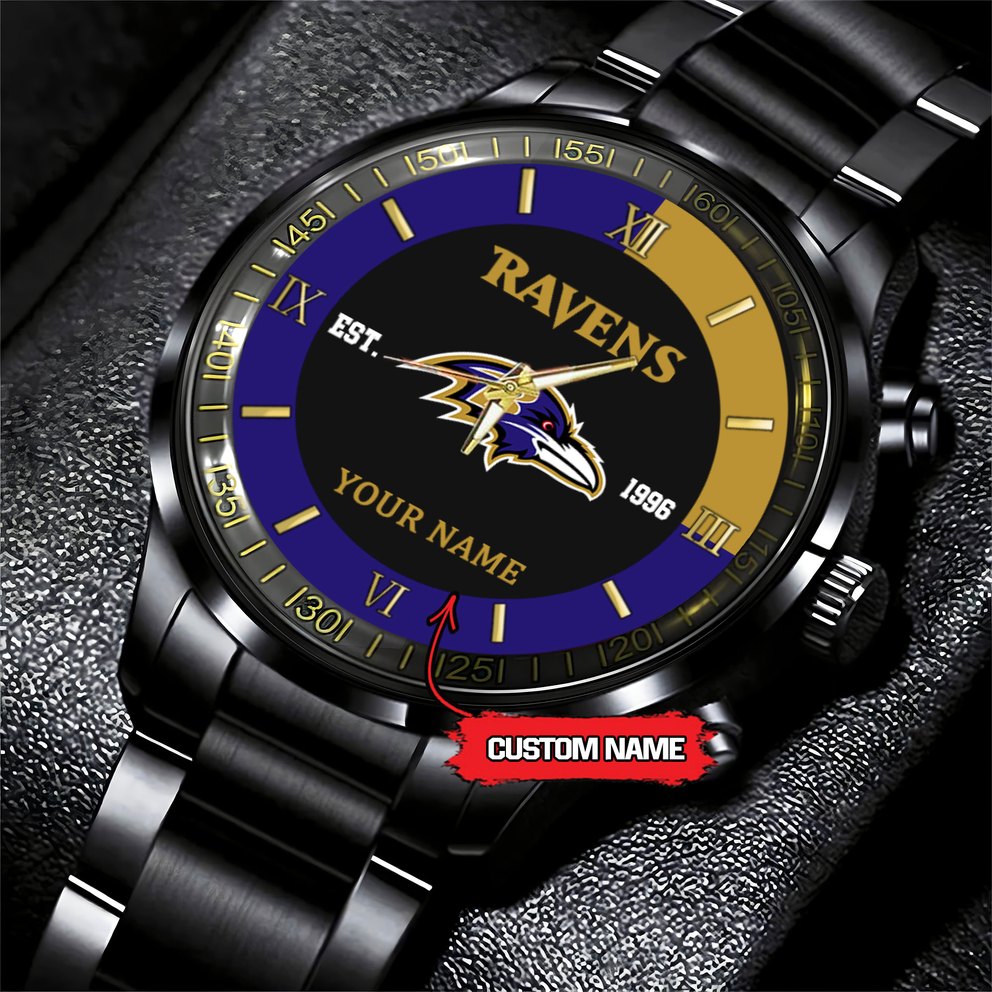 Goalzenith Baltimore Ravens NFL Personalized Black Fashion Watch