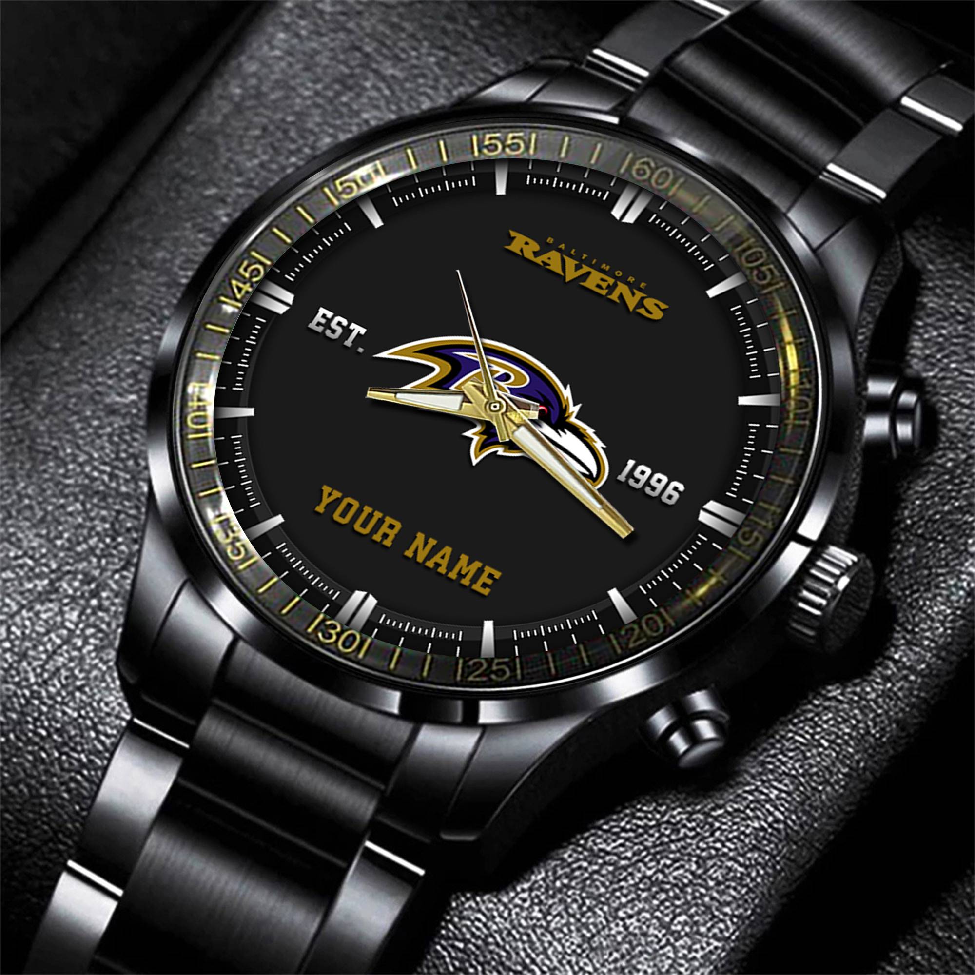 Goalzenith Baltimore Ravens NFL Personalized Black Fashion Watch Gifts For Fans