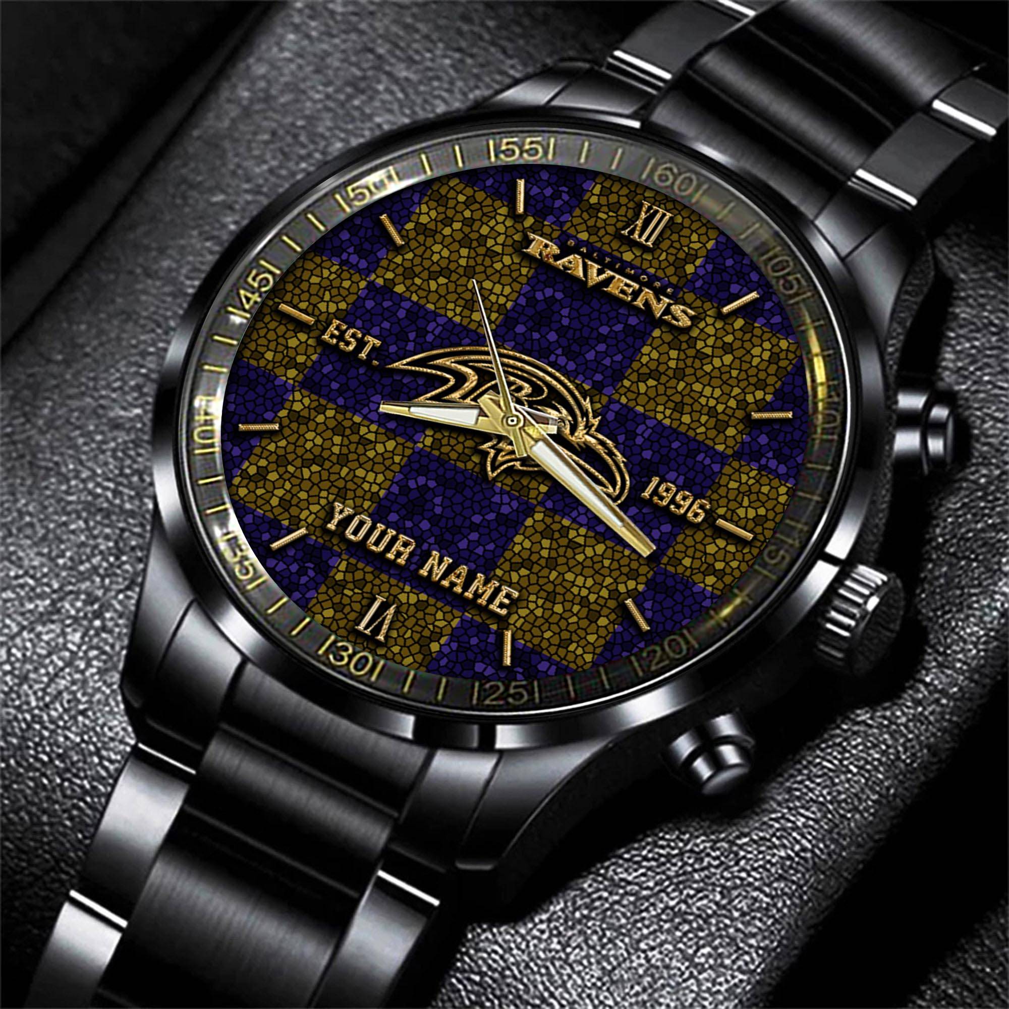 Goalzenith Baltimore Ravens NFL Personalized Sport Black Watch Gifts For Fans