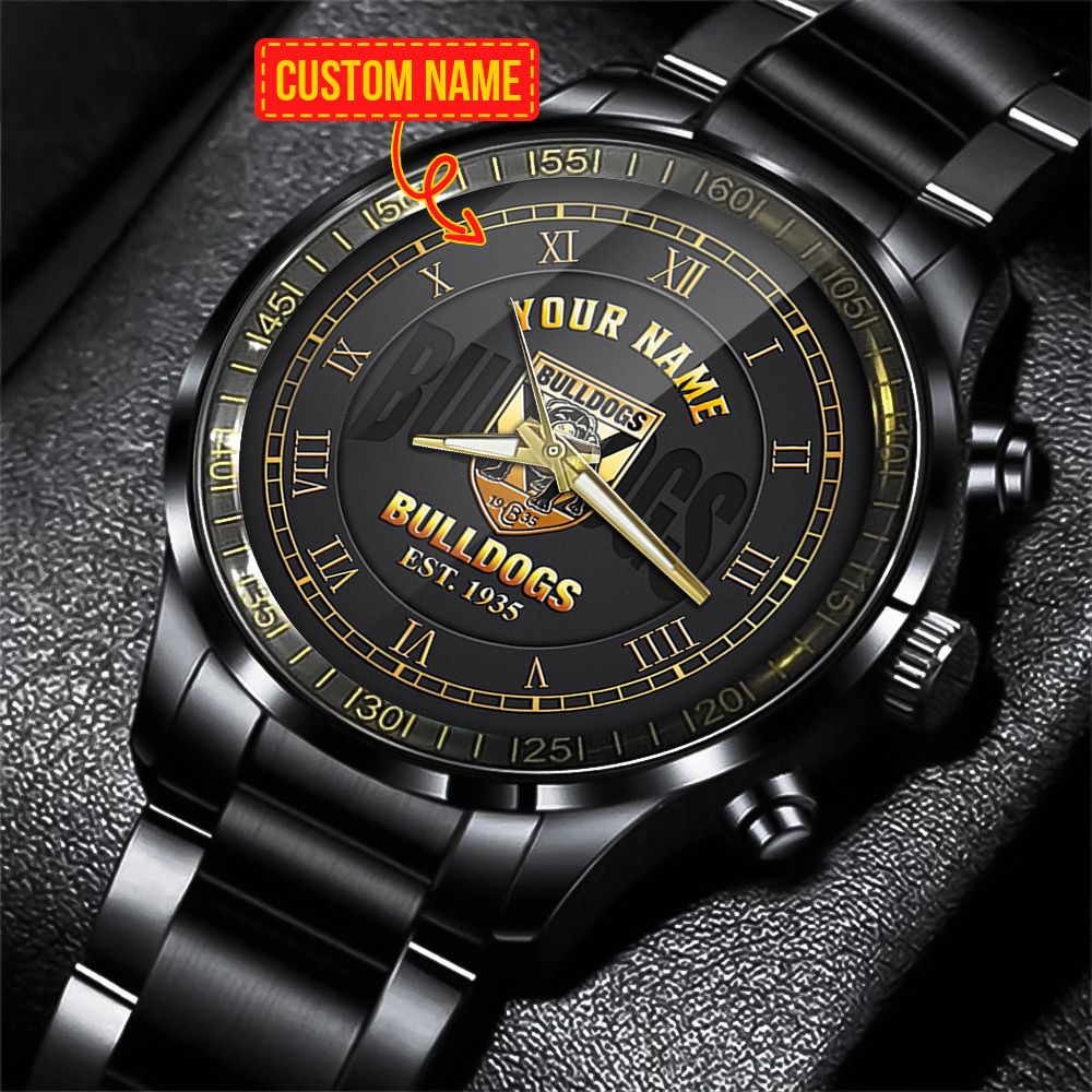 Goalzenith Bankstown Bulldogs NRL Custom Name Black Fashion Watch