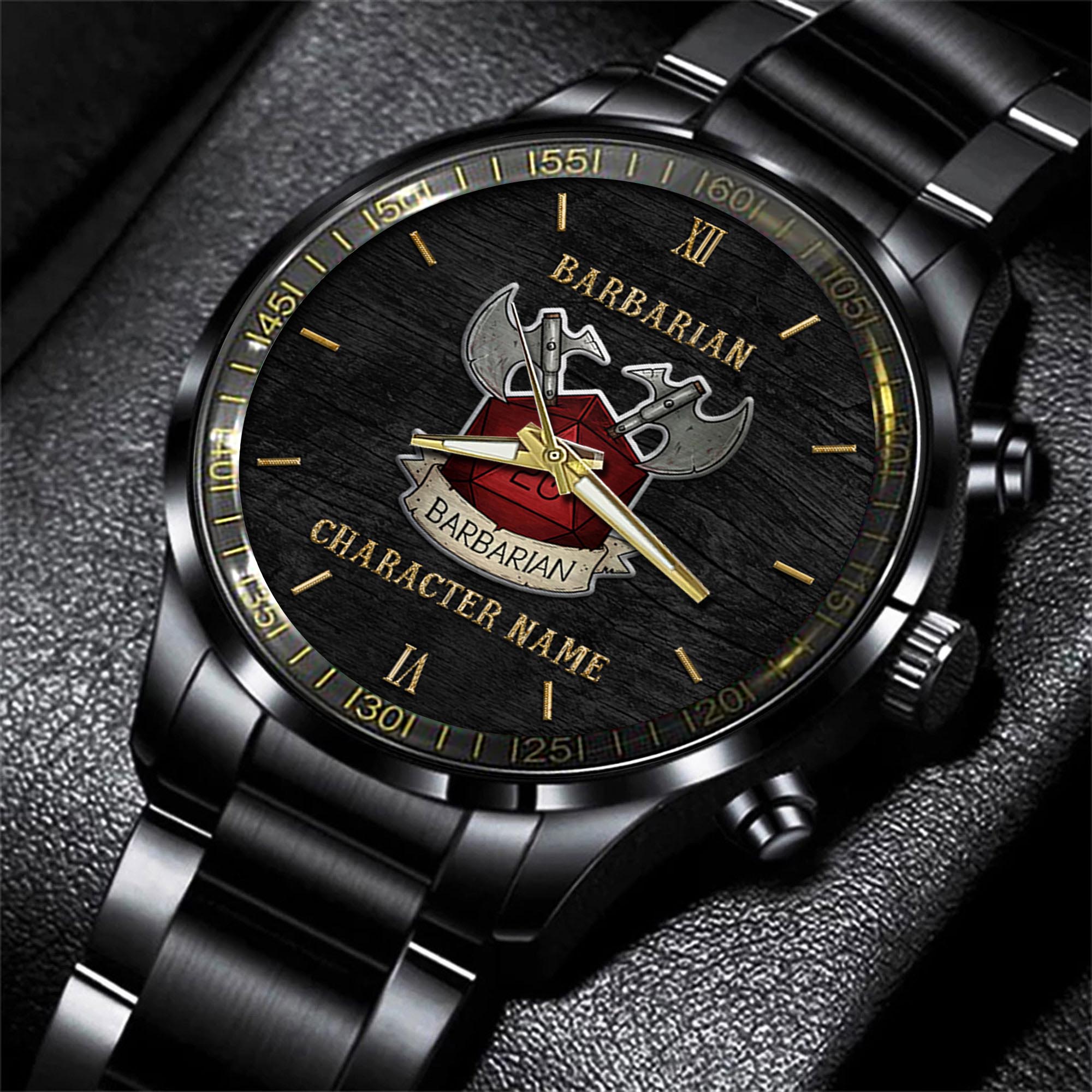 Goalzenith Barbarian Dungeons & Dragons Game Black Fashion Watch Custom Character Name