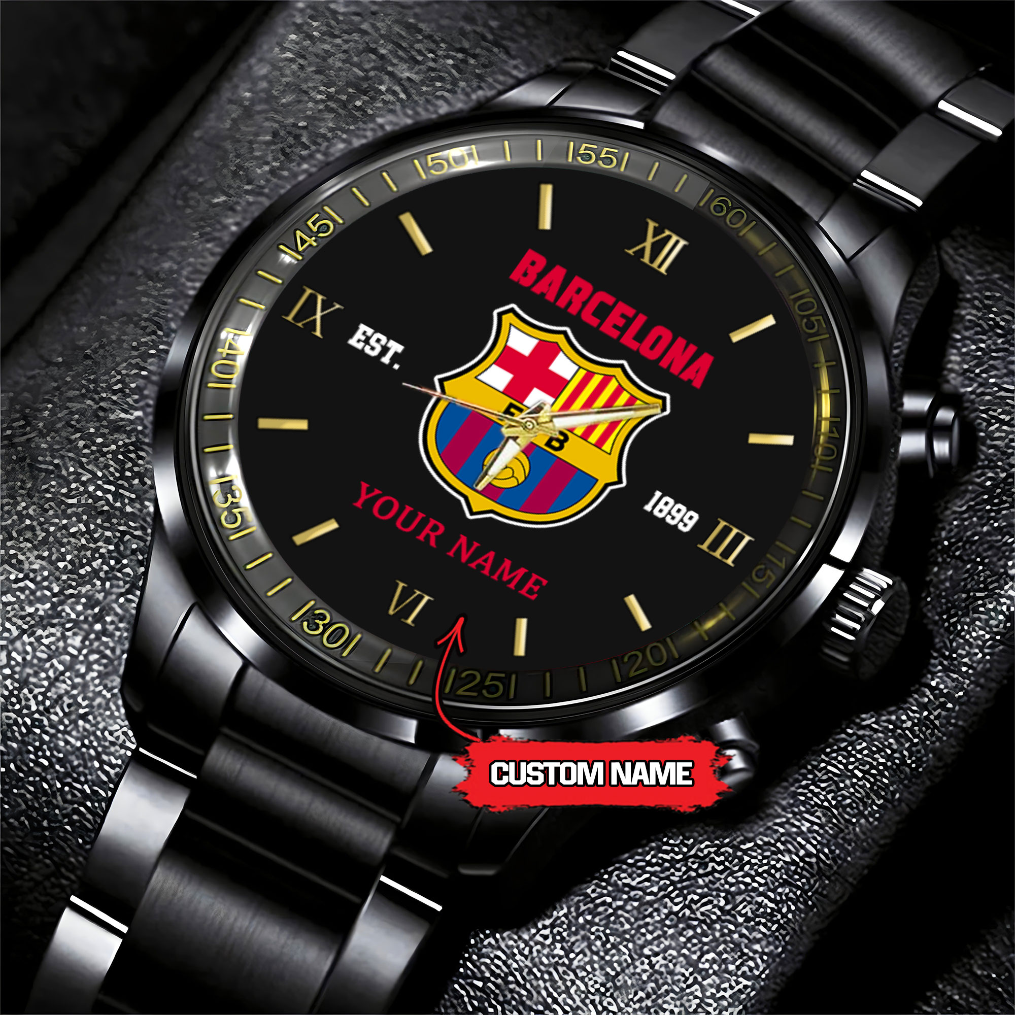 Goalzenith Barcelona LaLiga Personalized Black Hand Watch Gifts For Fan Club