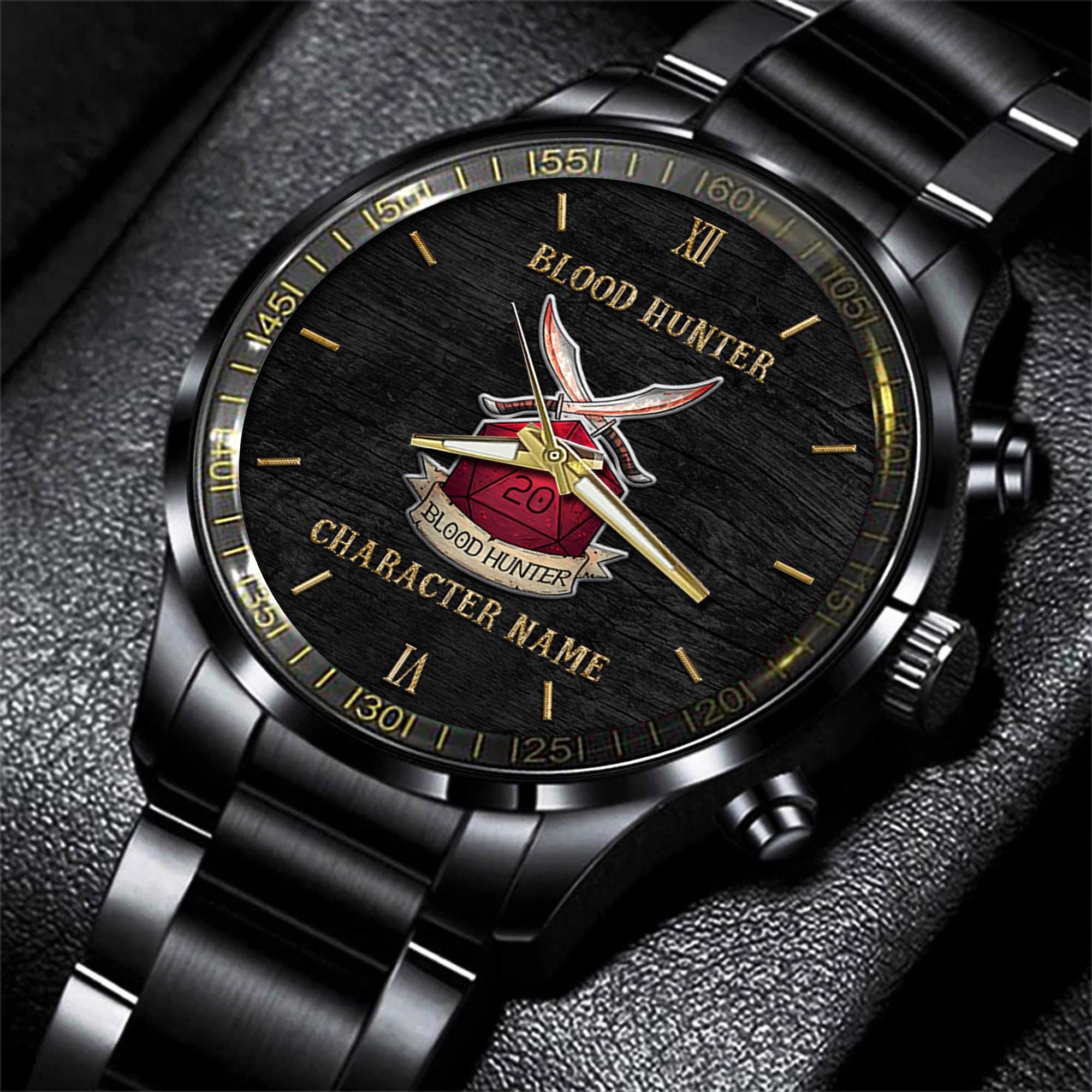 Goalzenith Blood Hunter Dungeons & Dragons Game Black Fashion Watch Custom Character Name For Fan