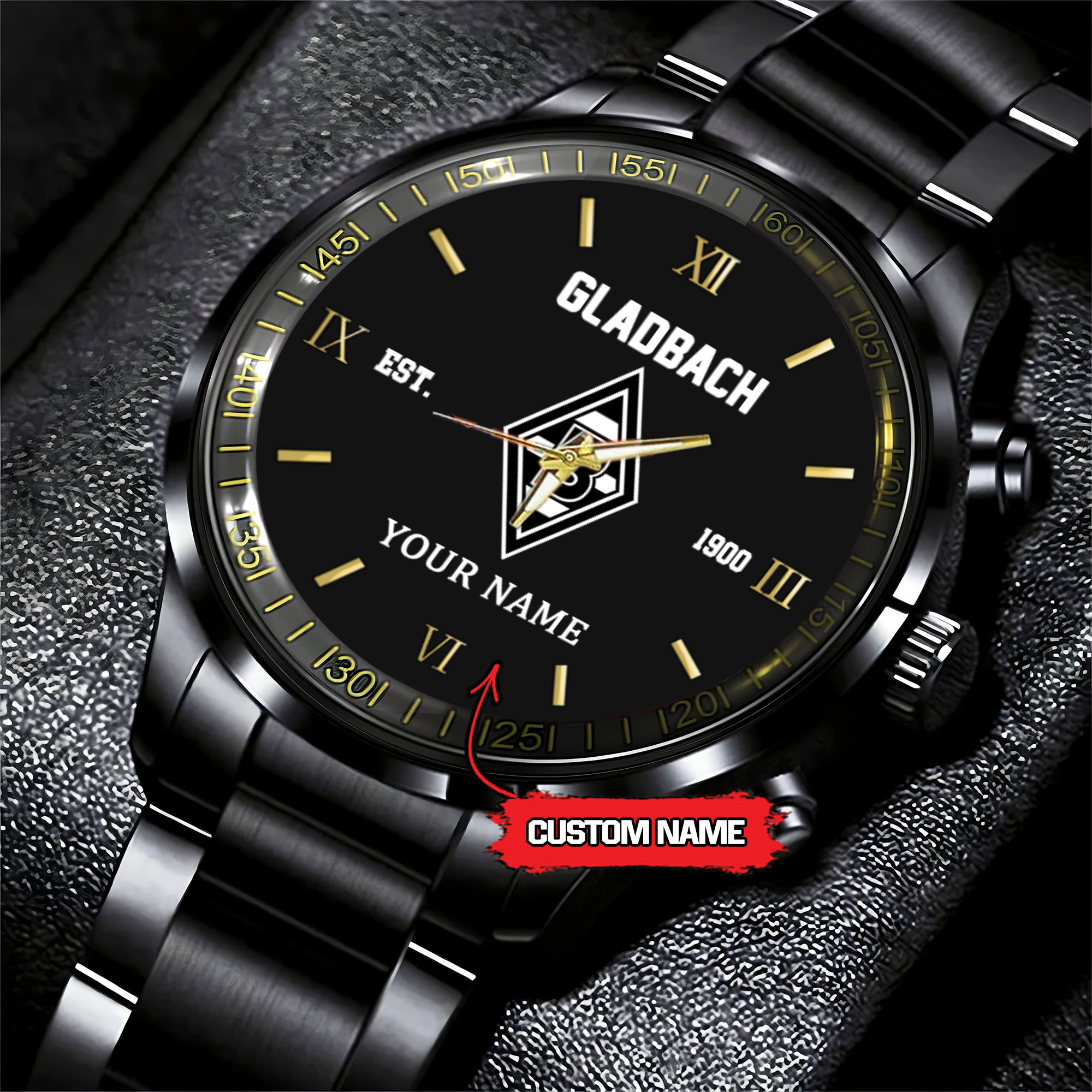 Goalzenith Borussia Mönchengladbach Bundesliga New Personalized Black Stainless Steel Watch Gifts For Fans