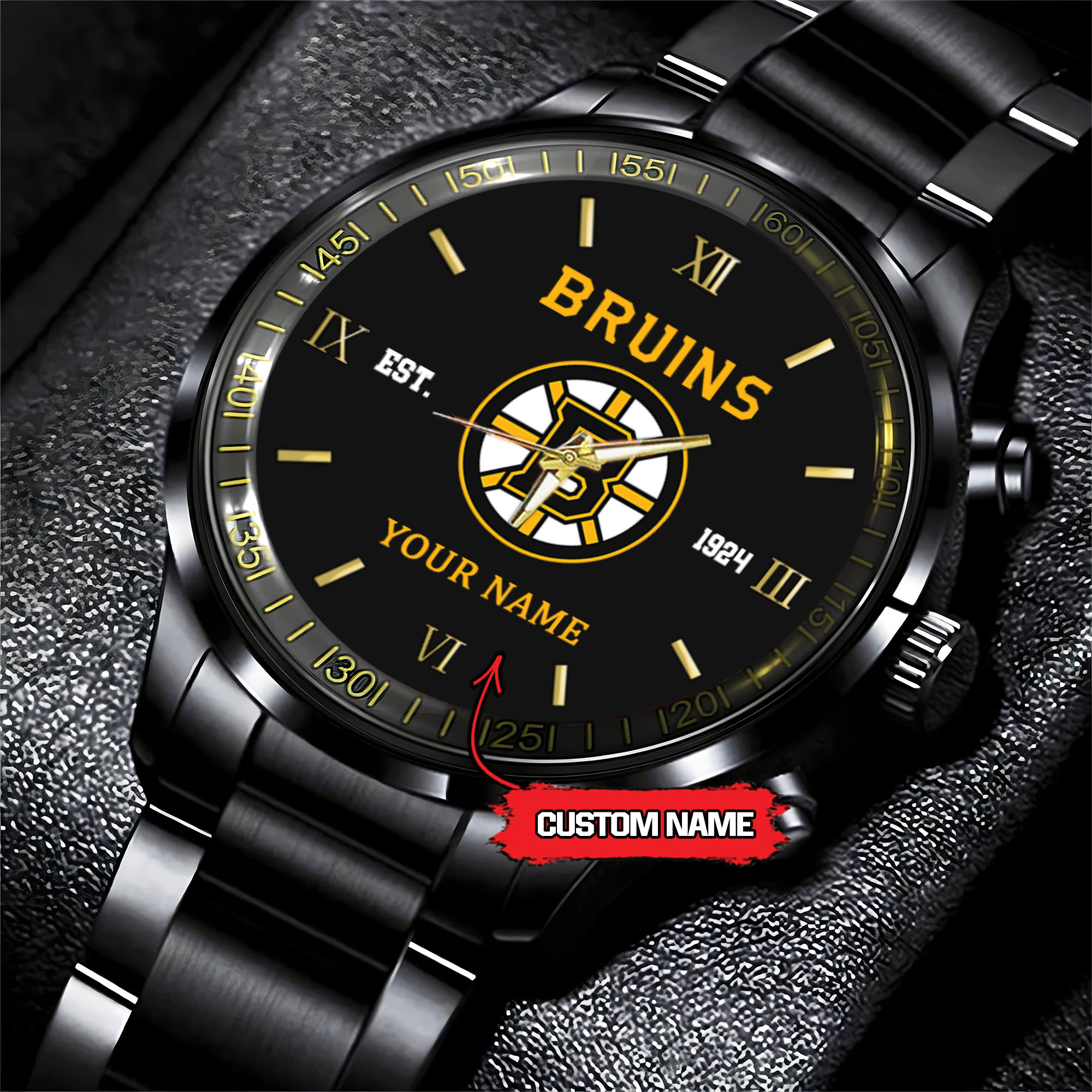 Goalzenith Boston Bruins NHL Hockey Game Time Custom Black Fashion Watch For Fan