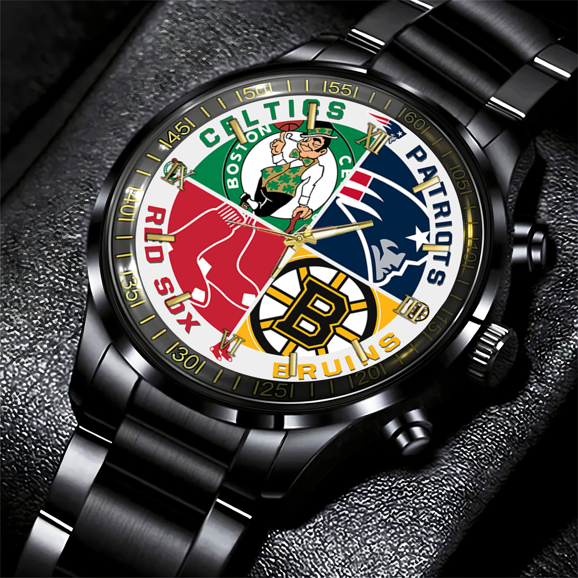 Goalzenith Boston Bruins NHL Personalized Style Black Hand Watch For Fans