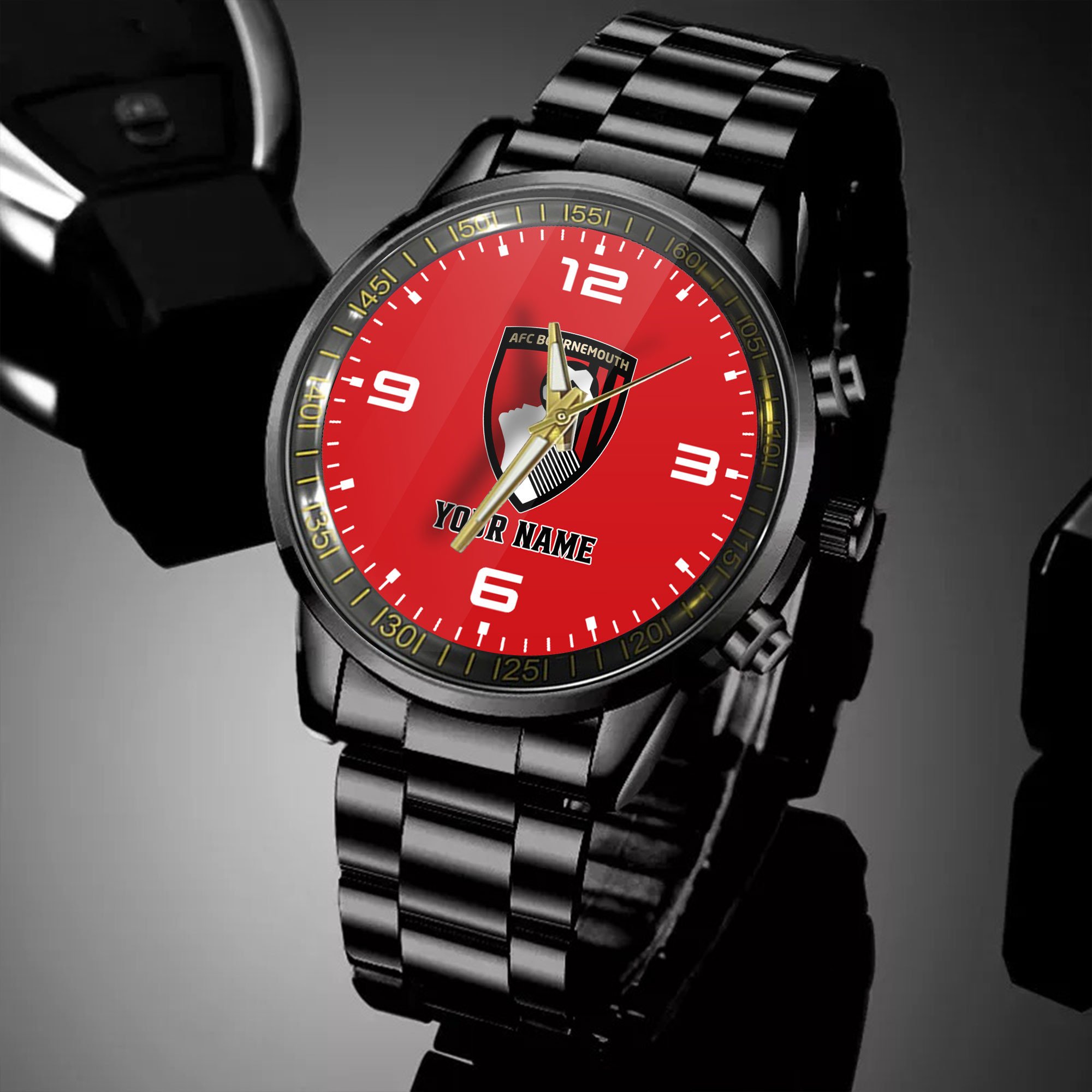 Goalzenith Bournemouth EPL Personalized Black Hand Watch Gifts For Fans