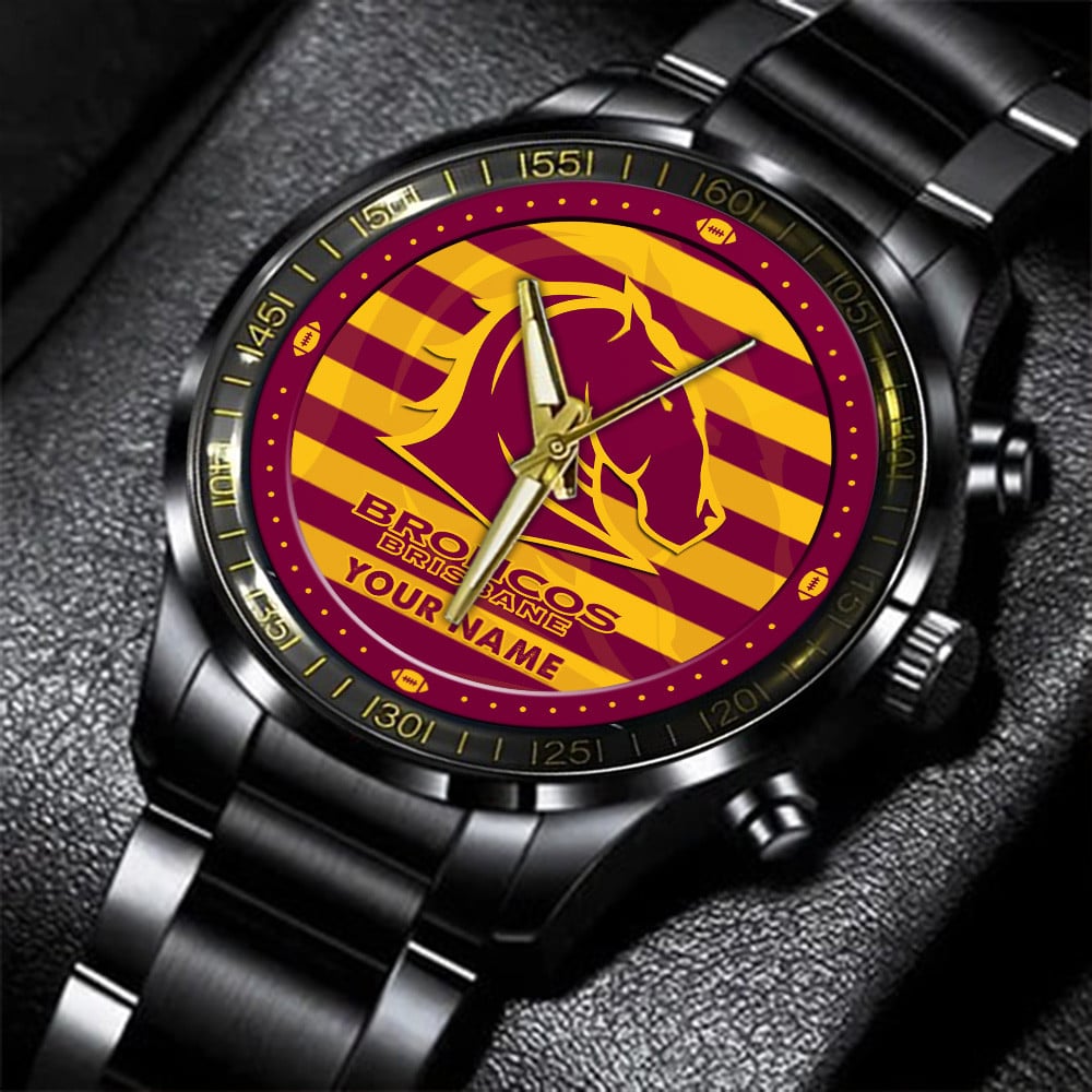 Goalzenith Brisbane Broncos NRL New Personalized Black Hand Watch Gifts For Fans