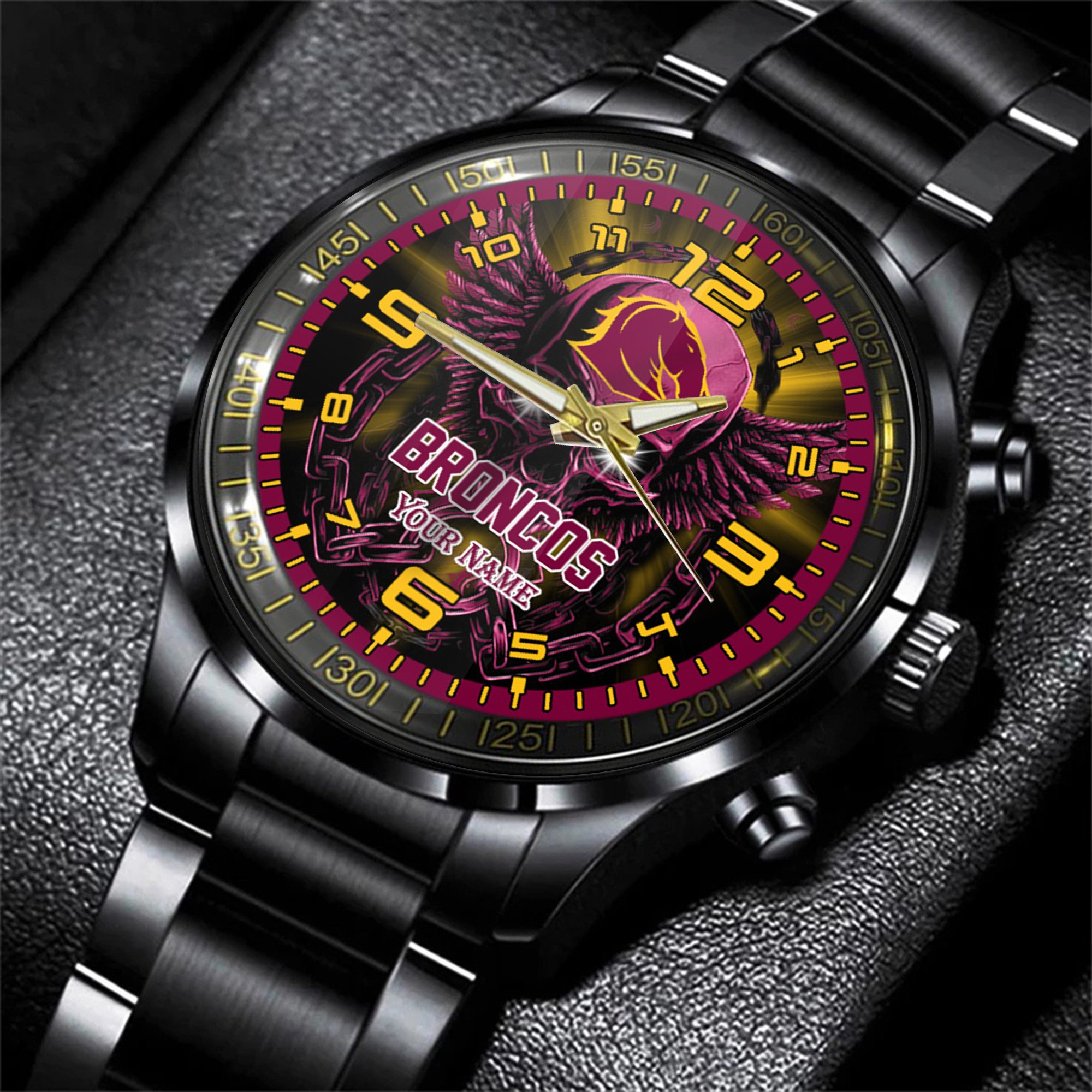 Goalzenith Brisbane Broncos NRL Personalized 3D Men Skull Hand Watch Gift For Fans For Father For Fan