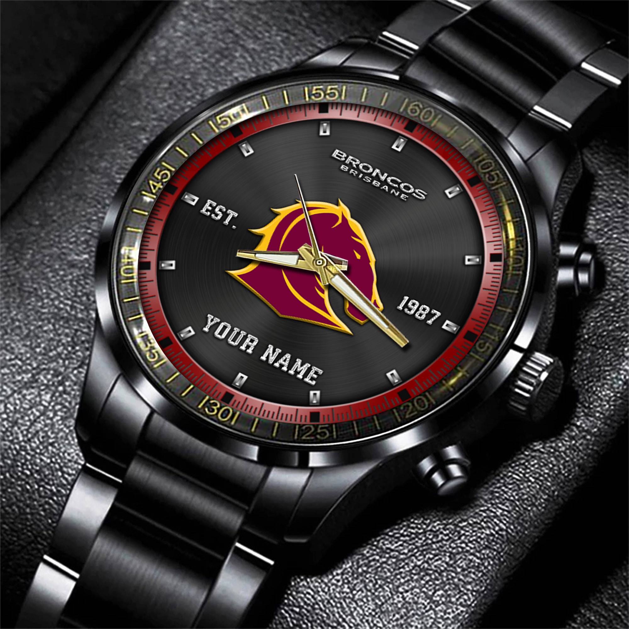 Goalzenith Brisbane Broncos NRL Personalized Sport Black Fashion Watch Gifts For Fans