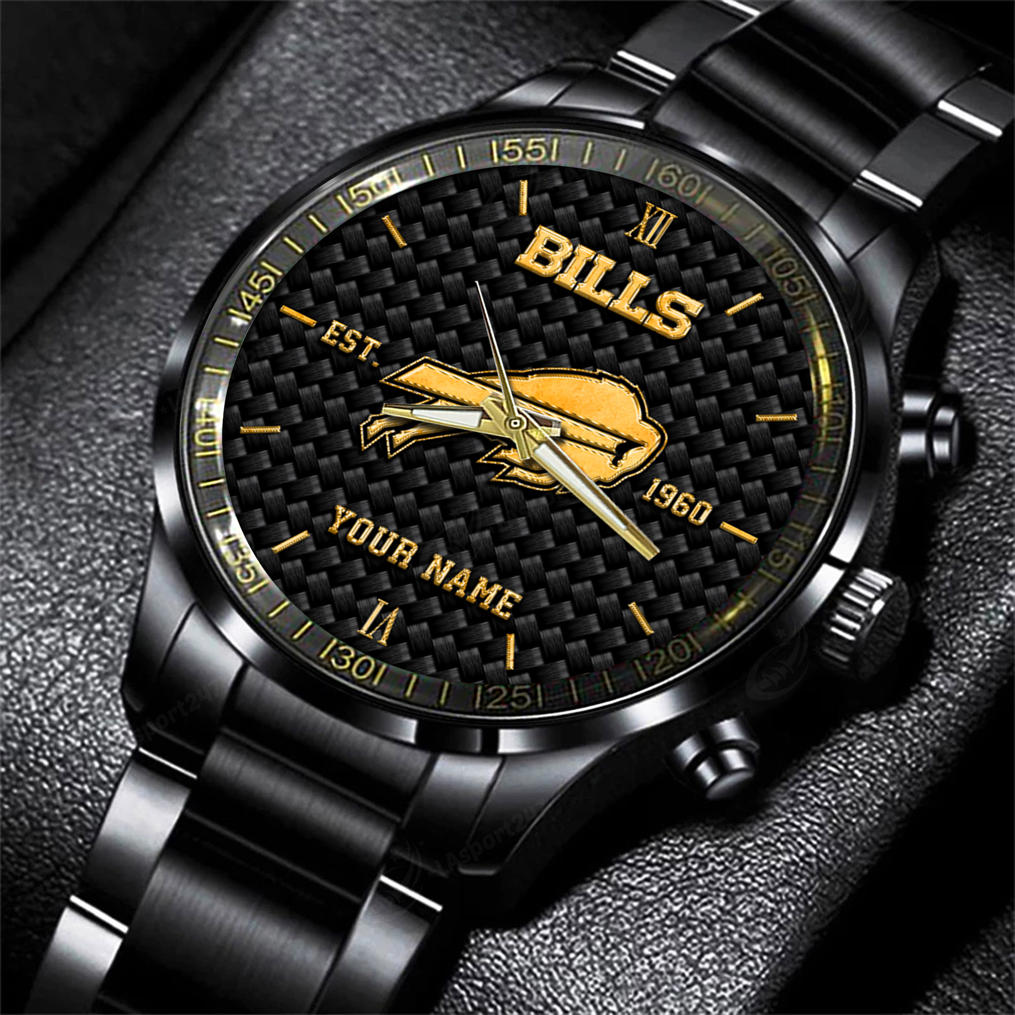 Goalzenith Buffalo Bills NFL Black Fashion Hand Watch Custom Your Name Gift For Fan