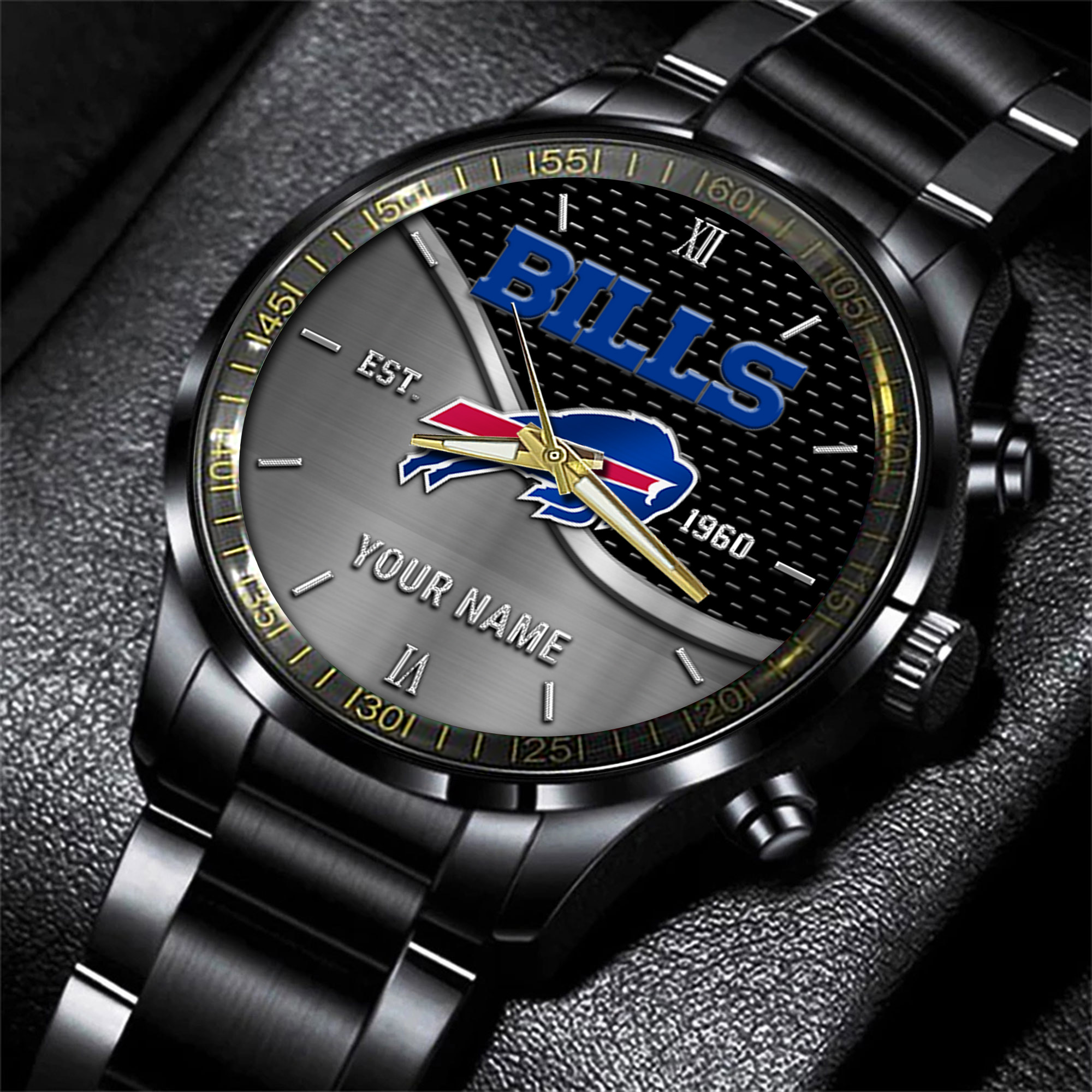Goalzenith Buffalo Bills NFL Black Fashion Hand Watch Custom Your Name Gift For Fan