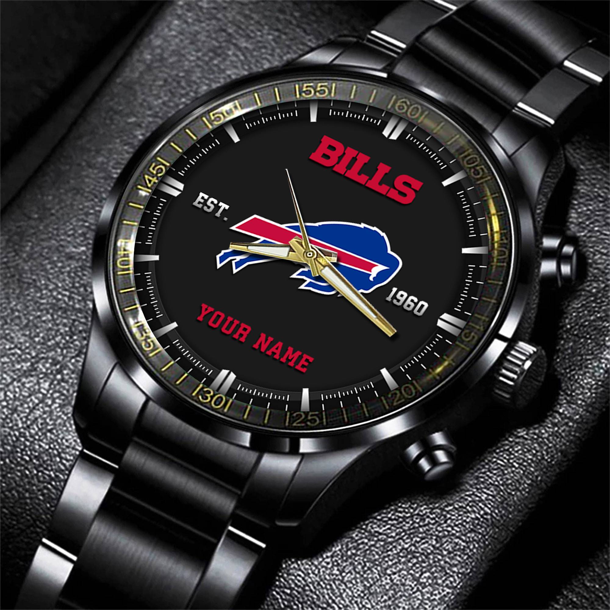 Goalzenith Buffalo Bills NFL Personalized Black Fashion Watch Gifts For Fans