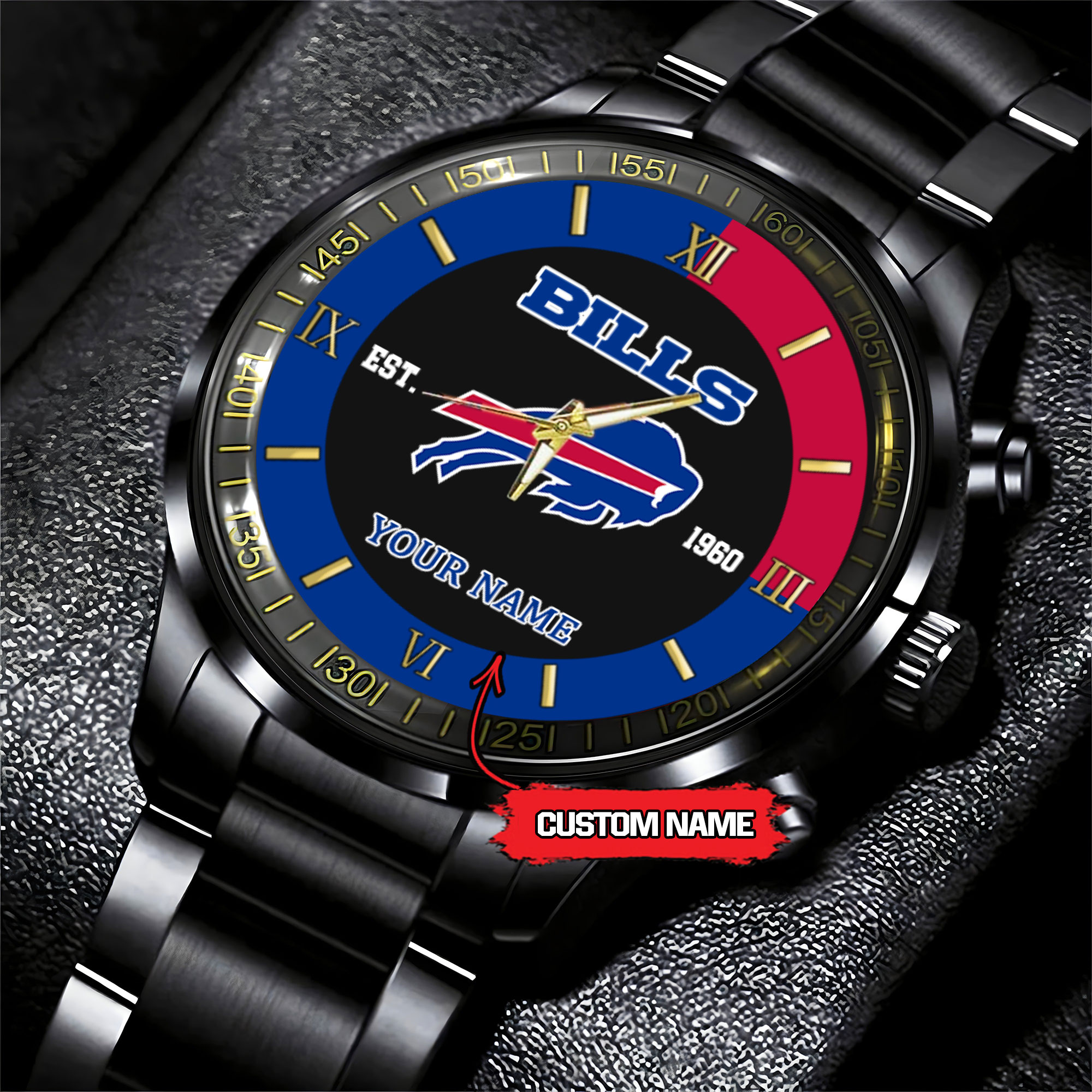 Goalzenith Buffalo Bills NFL Personalized Black Fashion Watch