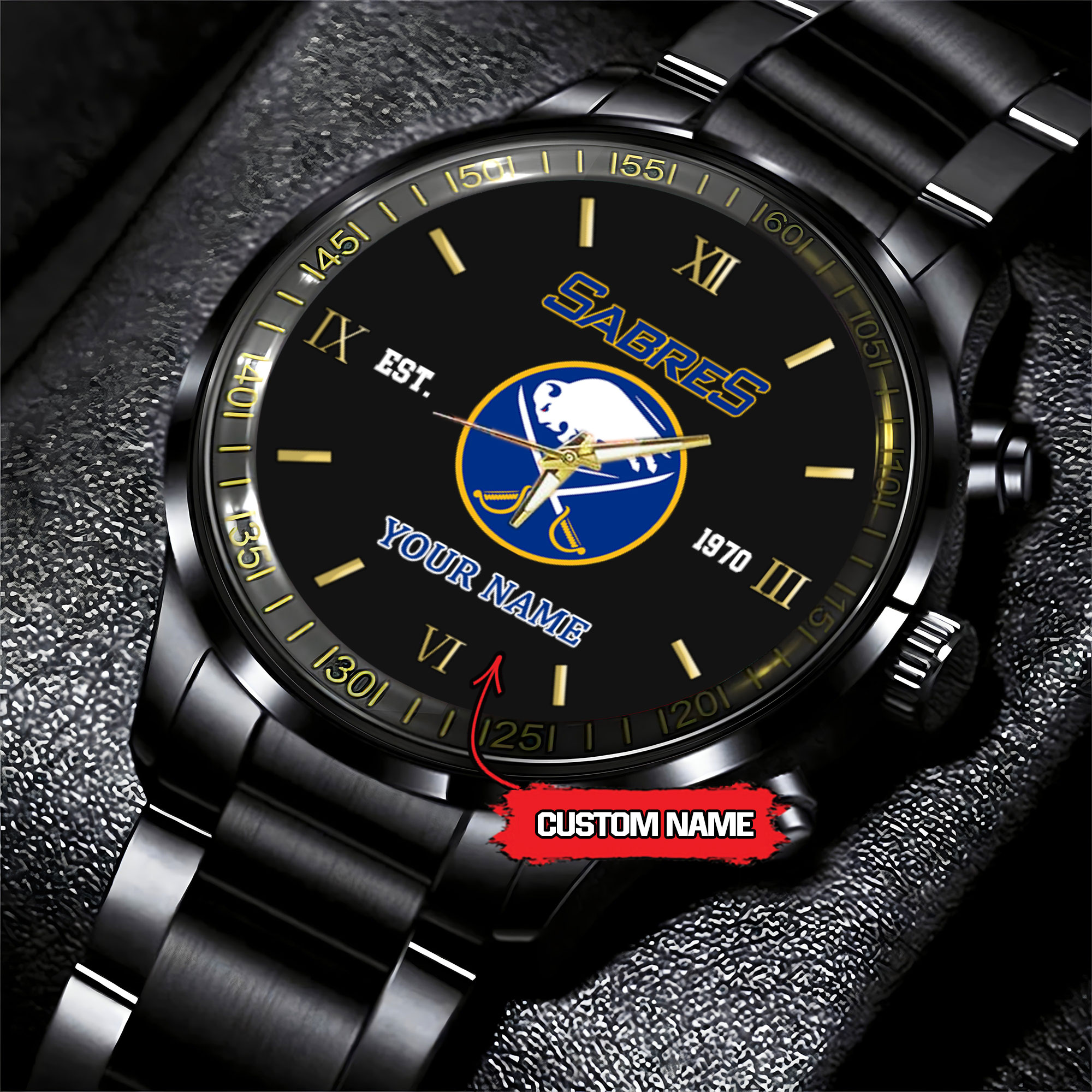 Goalzenith Buffalo Sabres NHL Hockey Game Time Custom Black Fashion Watch For Fan