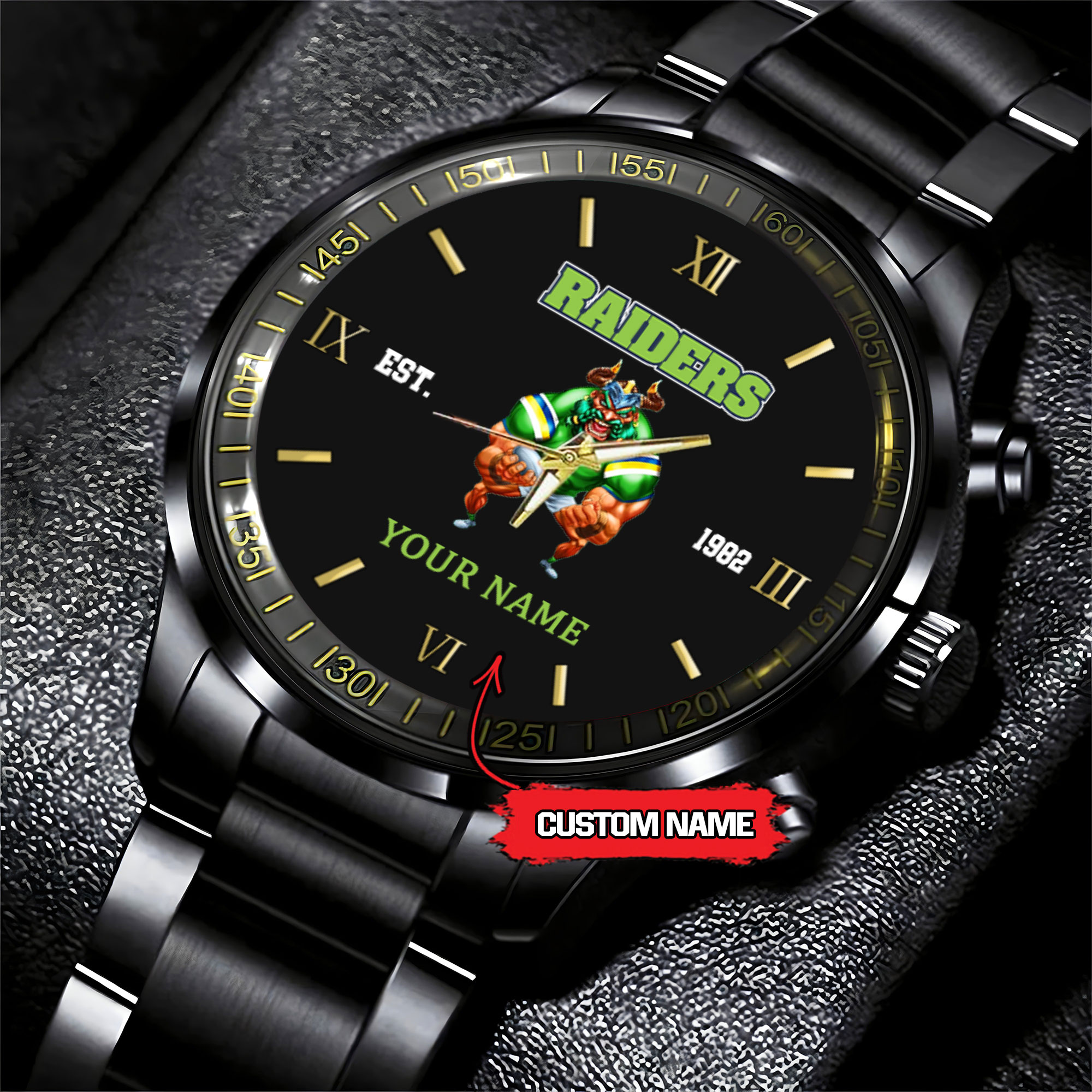Goalzenith Canberra Raiders NRL Mascot Custom Name Black Fashion Watch