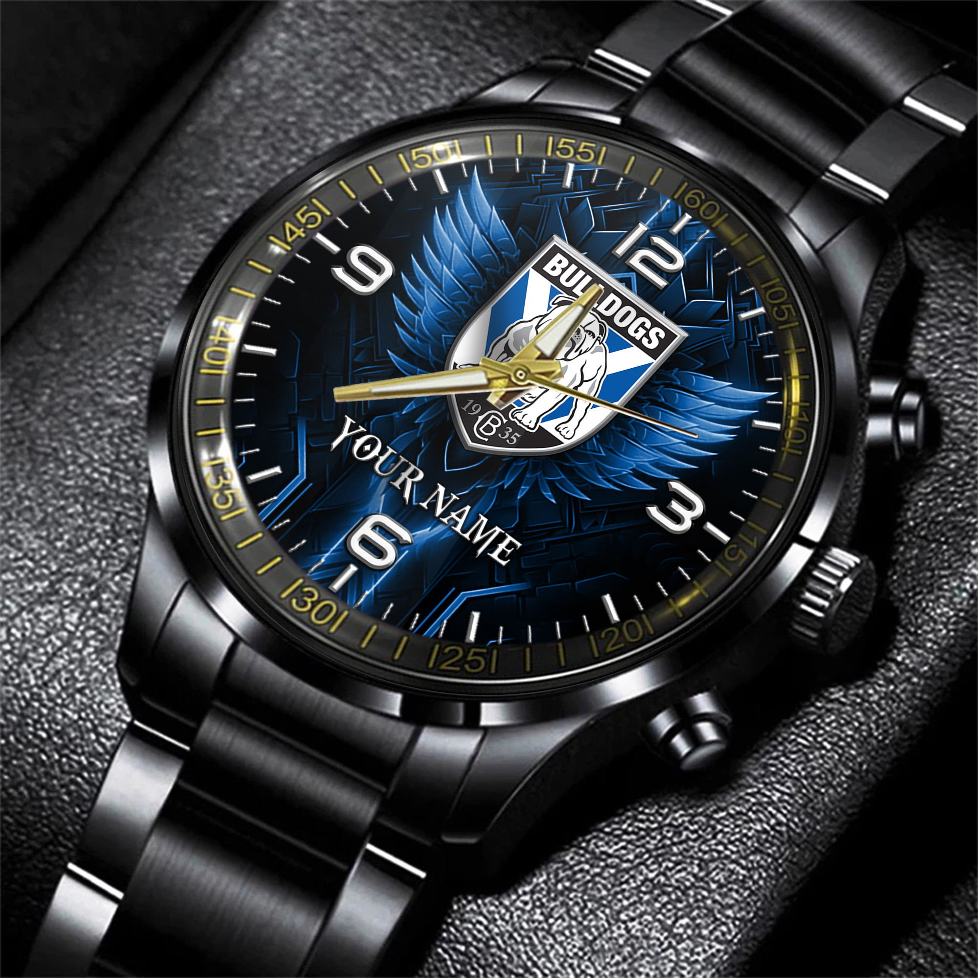 Goalzenith Canterbury Bankstown Bulldogs NRL Personalized Black Hand Watch Gift For Fans