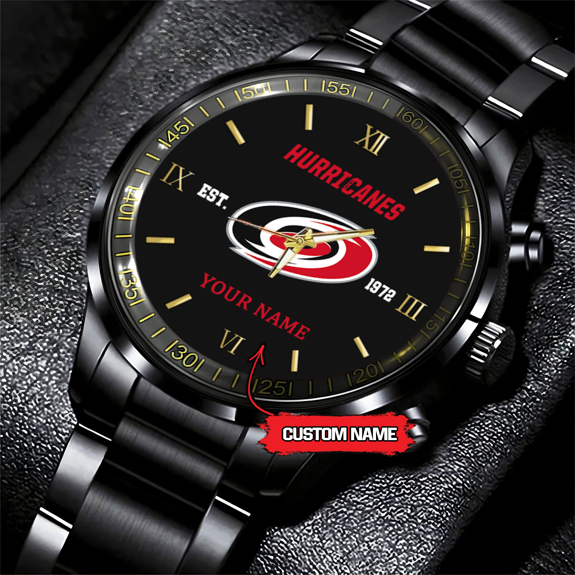Goalzenith Carolina Hurricanes NHL Hockey Game Time Custom Black Fashion Watch For Fan
