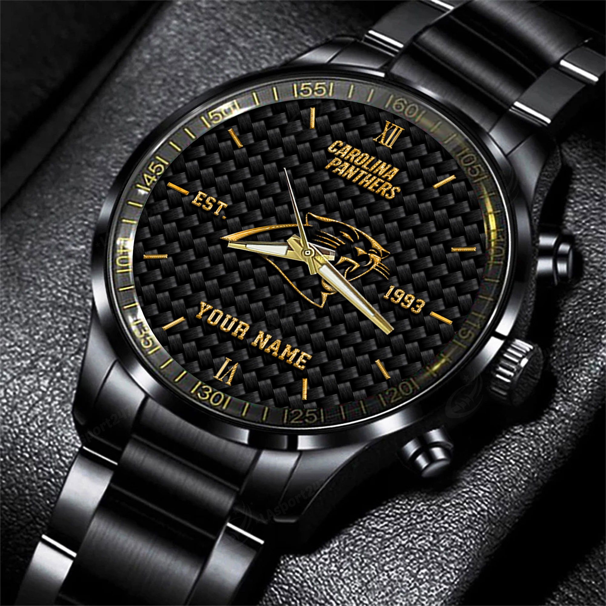 Goalzenith Carolina Panthers NFL Black Fashion Hand Watch Custom Your Name Gift For Fan