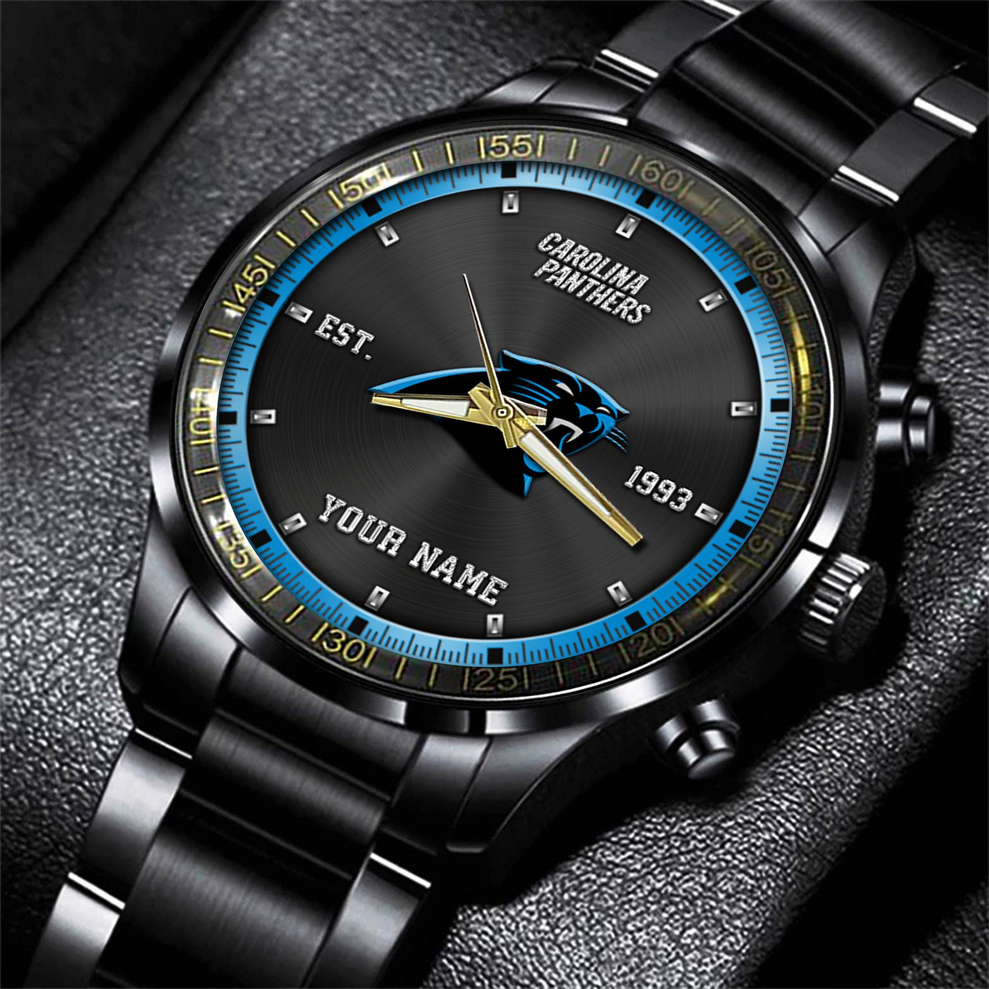 Goalzenith Carolina Panthers NFL Personalized Black Fashion Watch Gifts For Fans