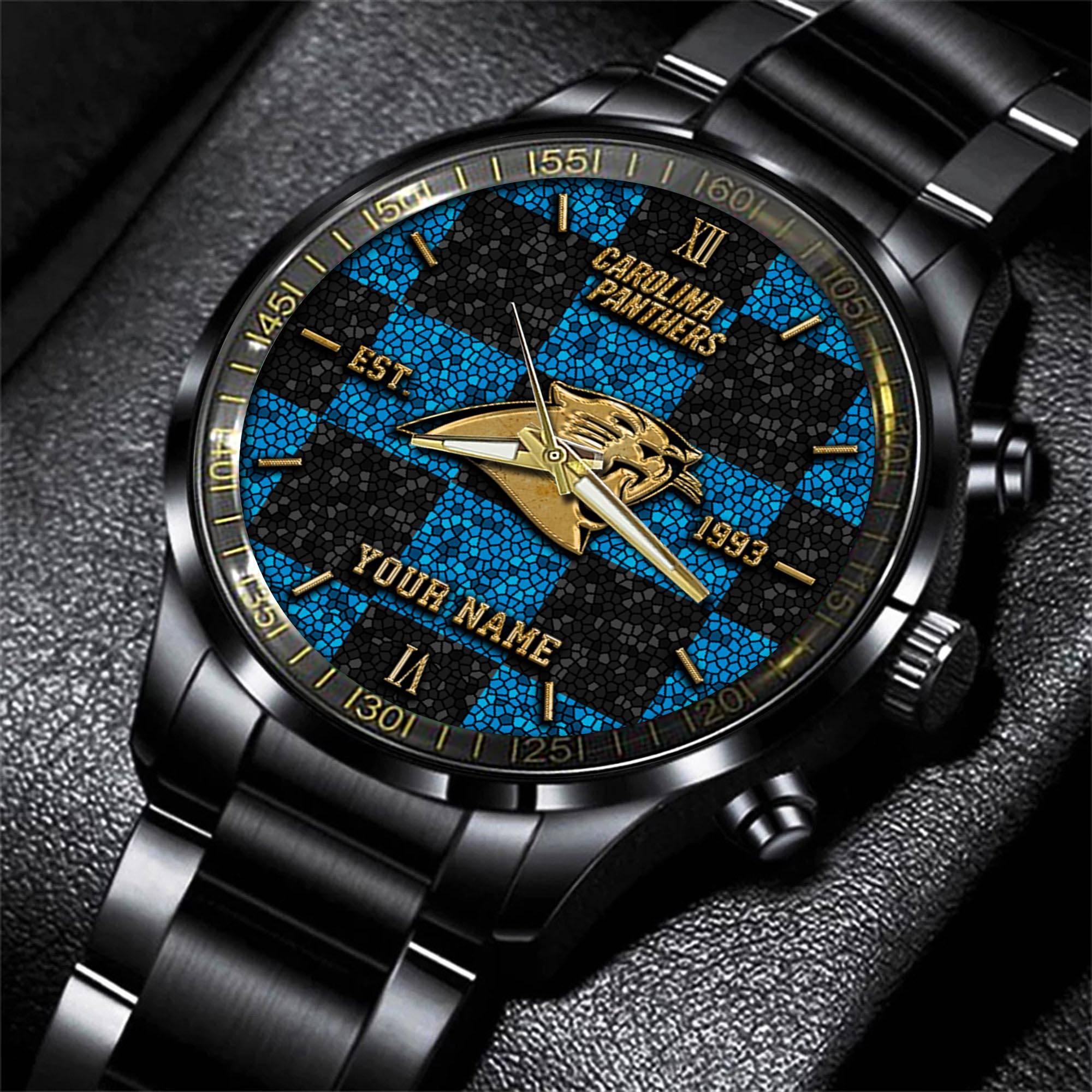 Goalzenith Carolina Panthers NFL Personalized Sport Black Watch Gifts For Fans