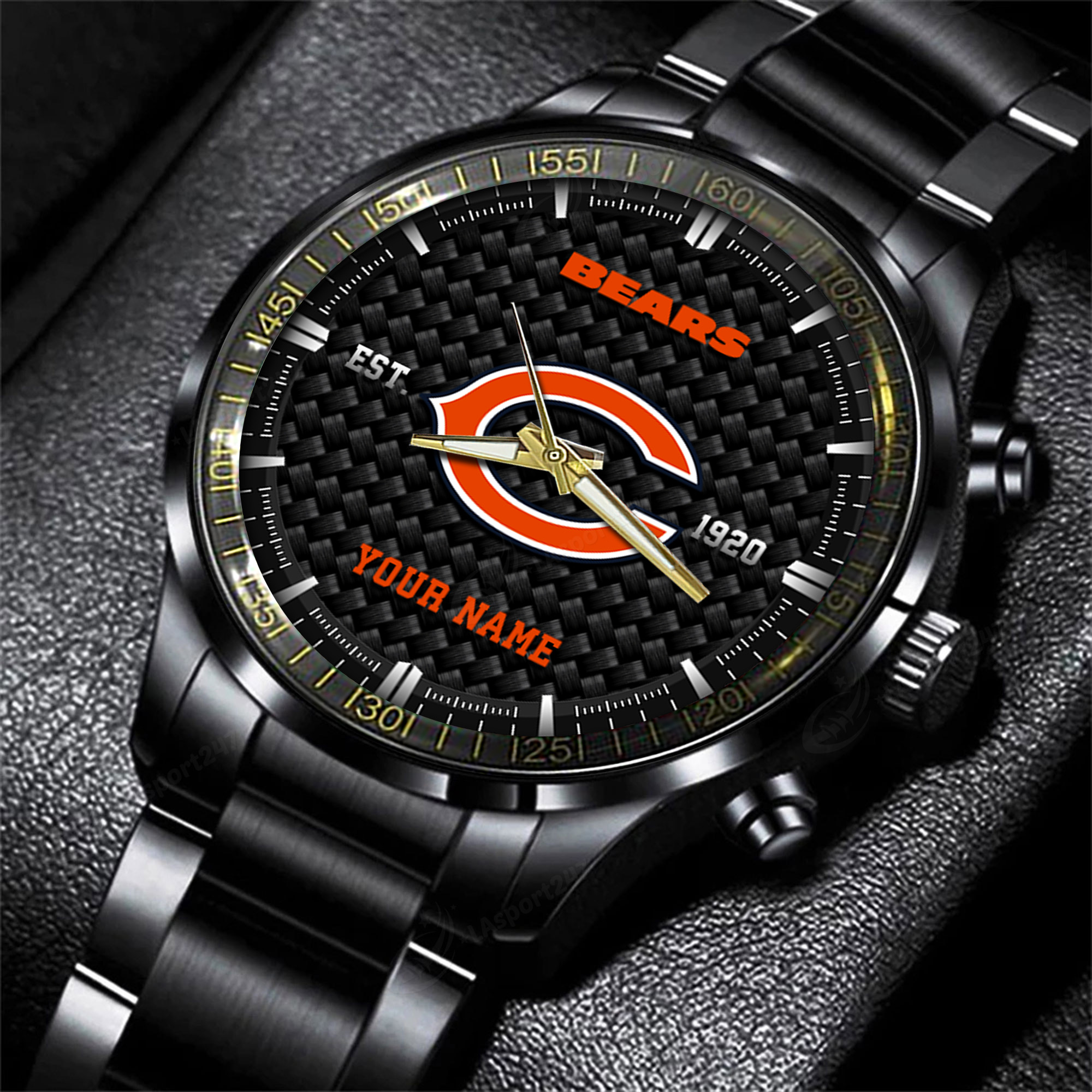 Goalzenith Chicago Bears NFL Black Fashion Hand Watch Custom Your Name Gift For Fan