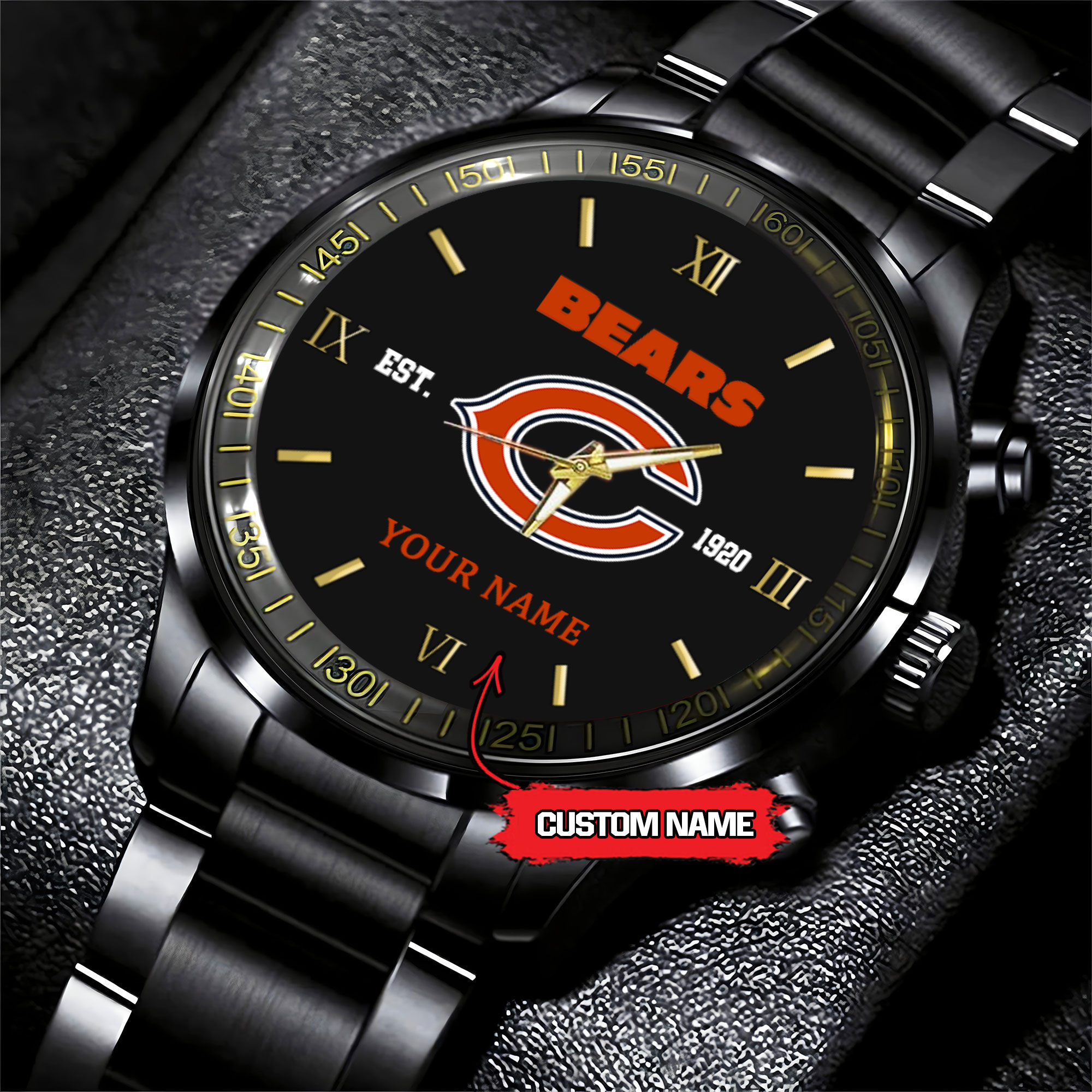 Goalzenith Chicago Bears NFL Personalized Black Fashion Watch