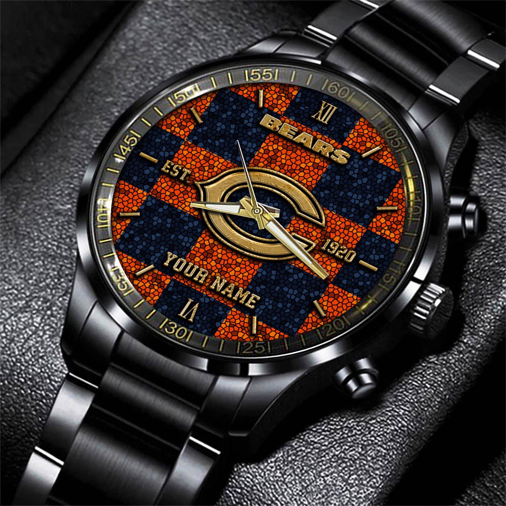 Goalzenith Chicago Bears NFL Personalized Sport Black Watch Gifts For Fans