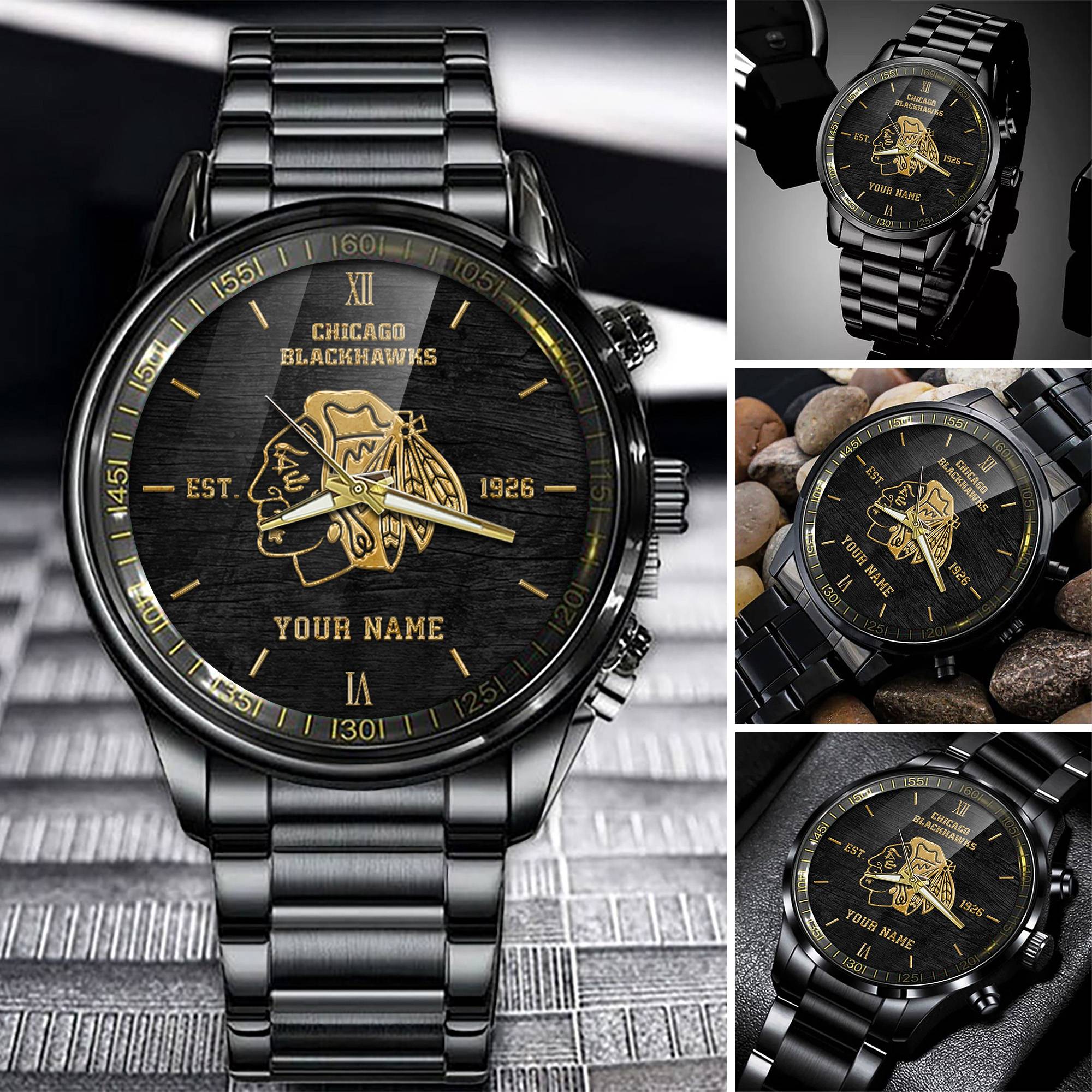 Goalzenith Chicago Blackhawks NHL Personalized Black Fashion Watch For Fans