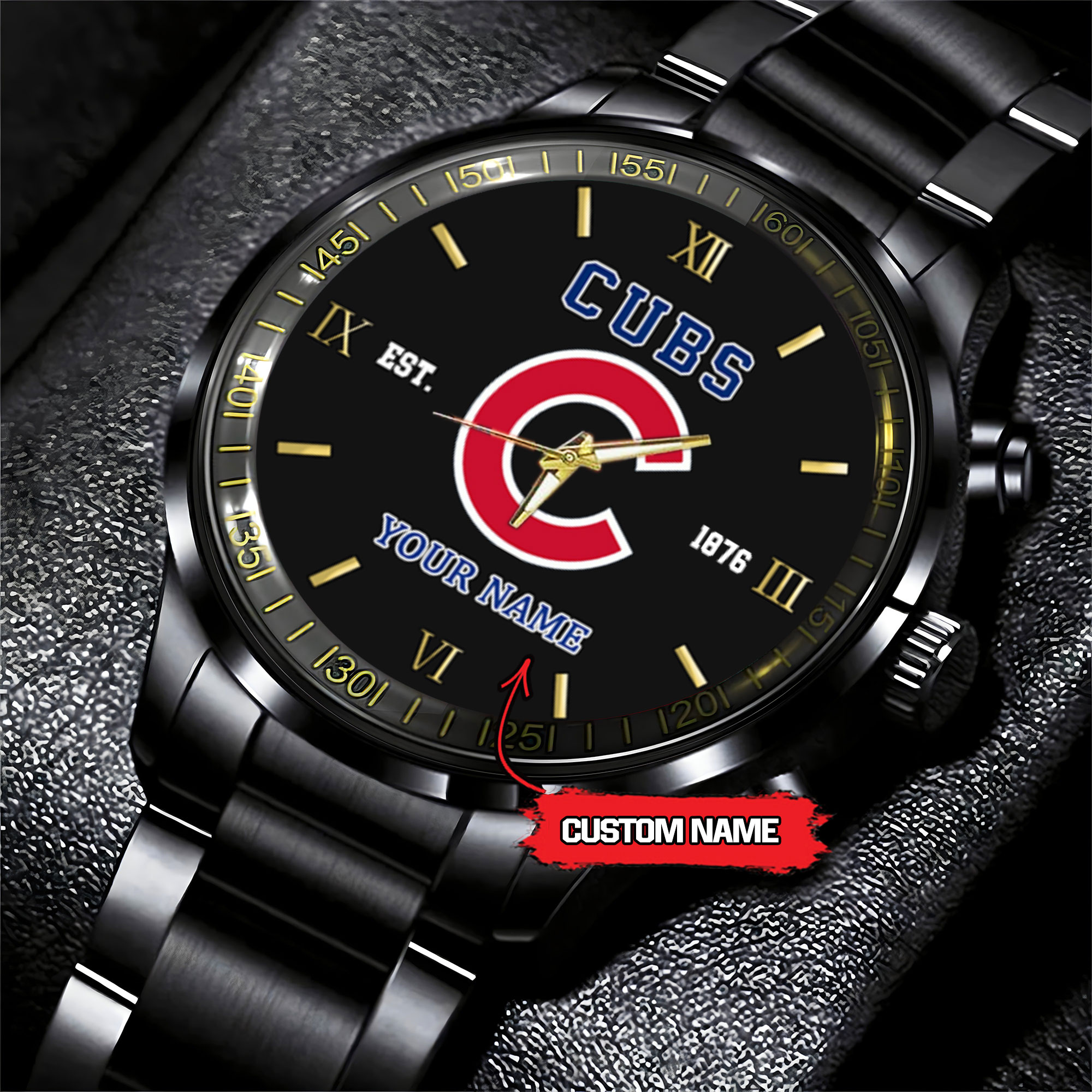 Goalzenith Chicago Cubs MLB Black Fashion Watch Custom Your Name For Fan