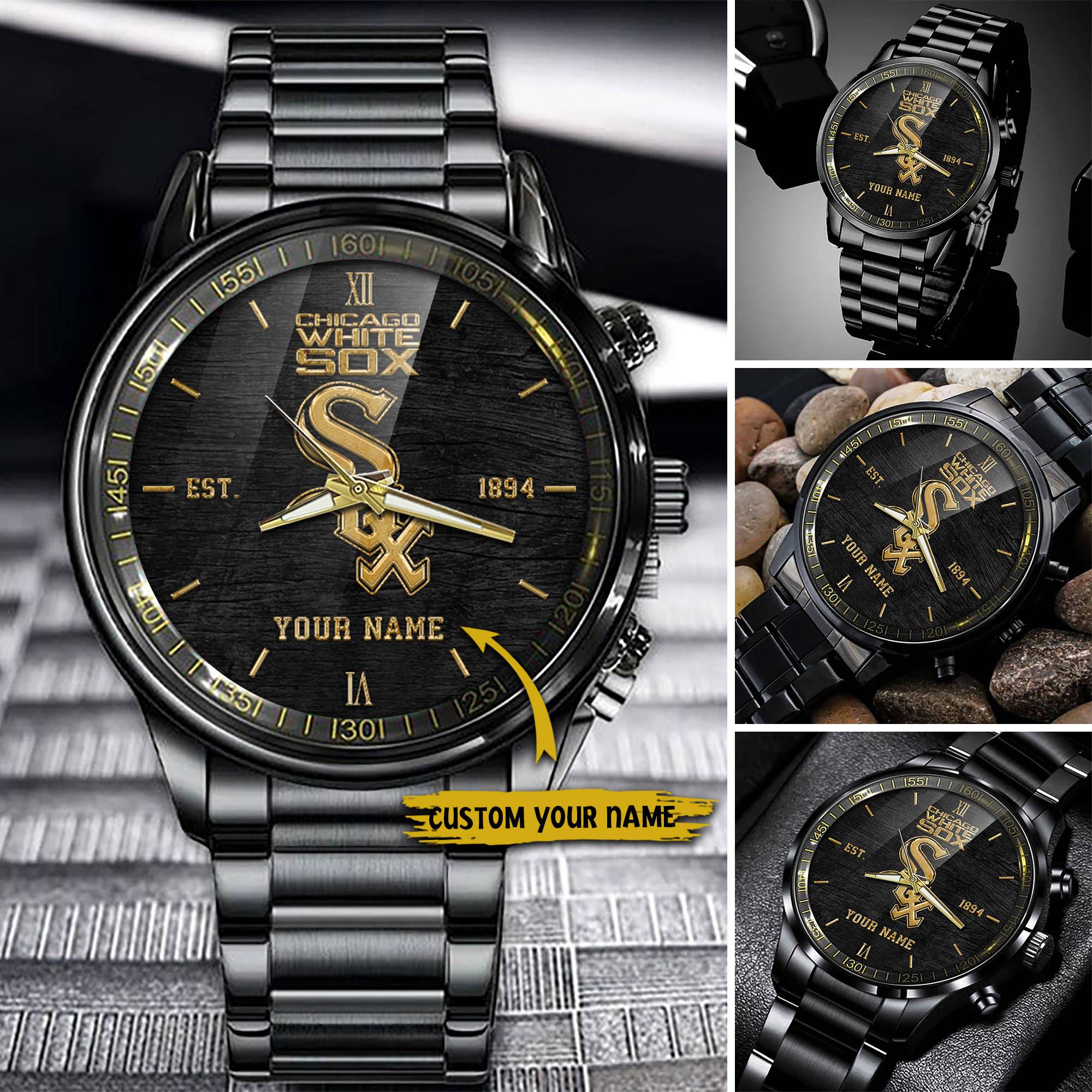 Goalzenith Chicago White Sox MLB Black Fashion Watch Custom Your Name For Fan