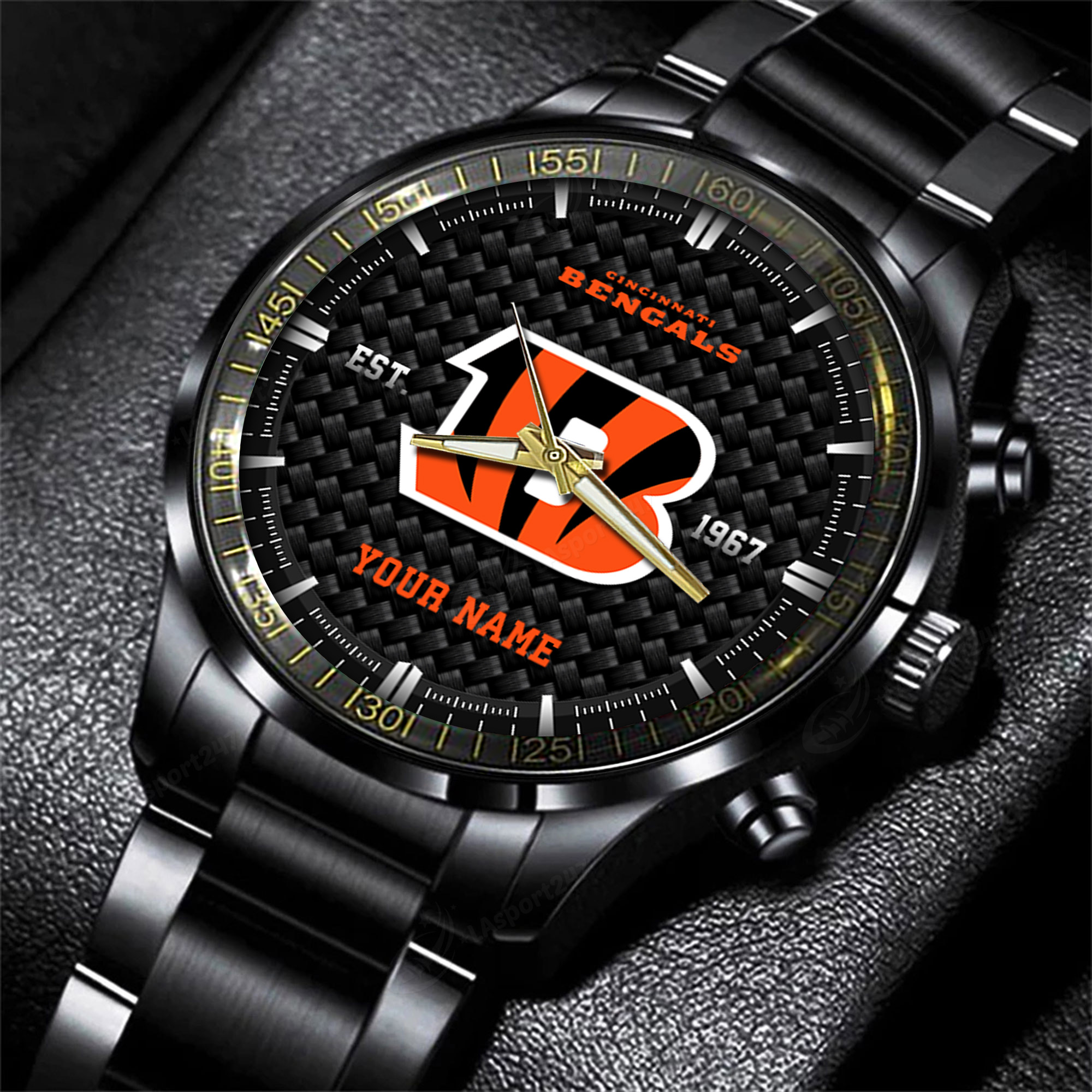 Goalzenith Cincinnati Bengals NFL Black Fashion Hand Watch Custom Your Name Gift For Fan