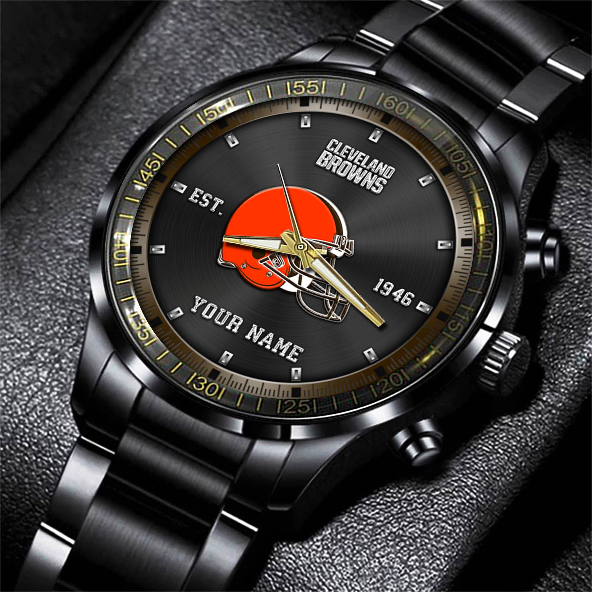 Goalzenith Cleveland Browns NFL Personalized Black Fashion Watch Gifts For Fans