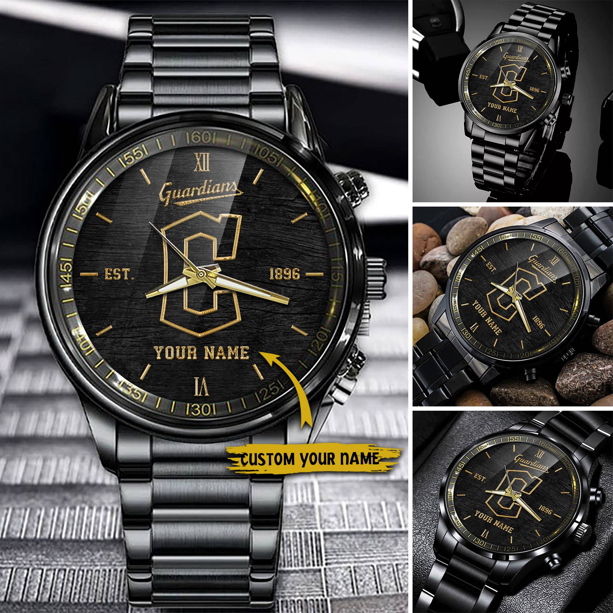 Goalzenith Cleveland Guardians MLB Black Fashion Watch Custom Your Name For Fan