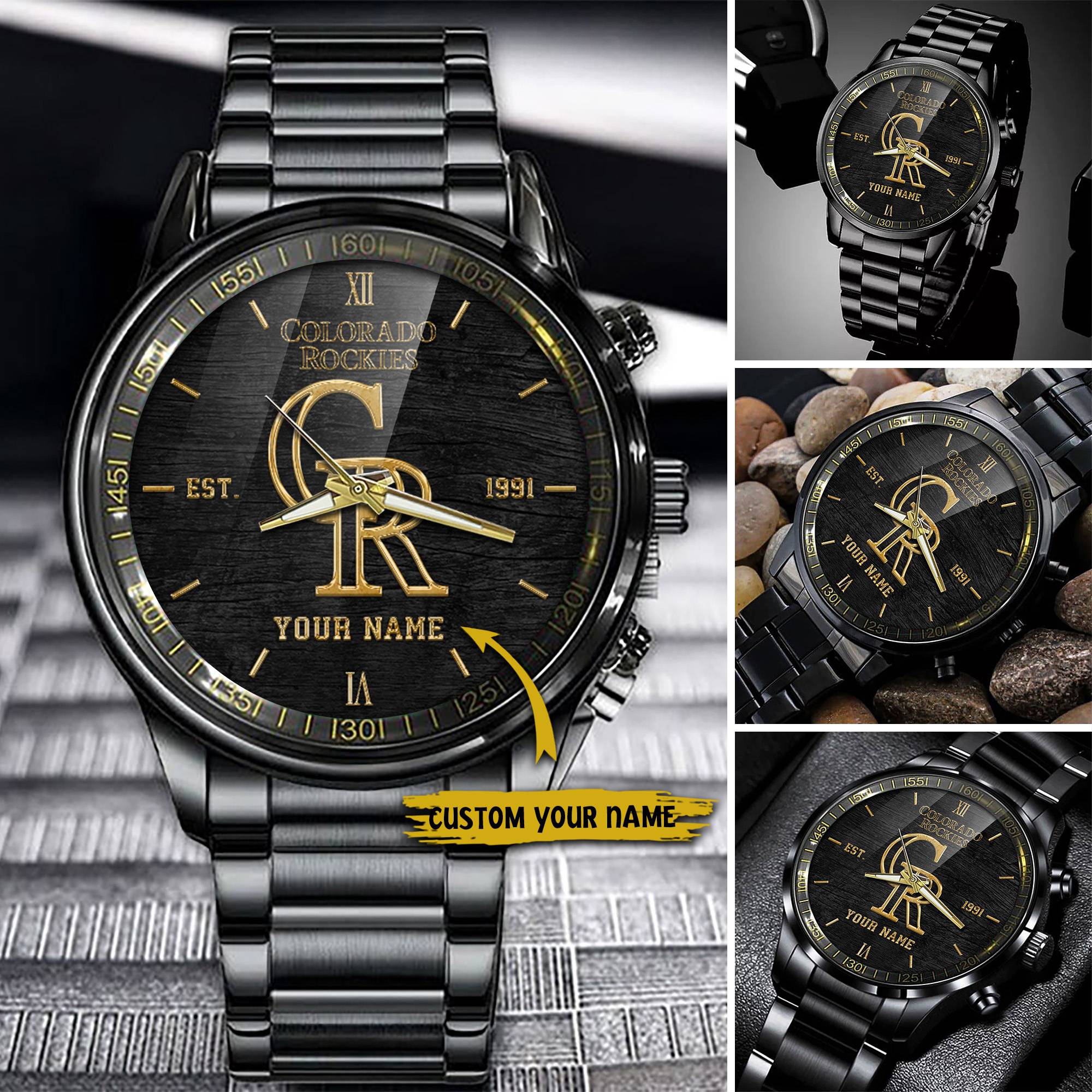 Goalzenith Colorado Rockies MLB Black Fashion Watch Custom Your Name For Fan