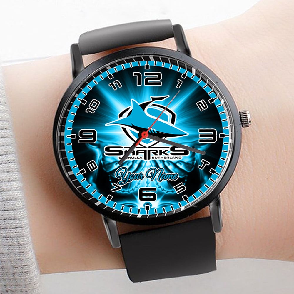 Goalzenith Cronulla Sutherland Sharks NRL 3D Men Leather Hand Watch Personalized Gift For Fans For Father For Fan
