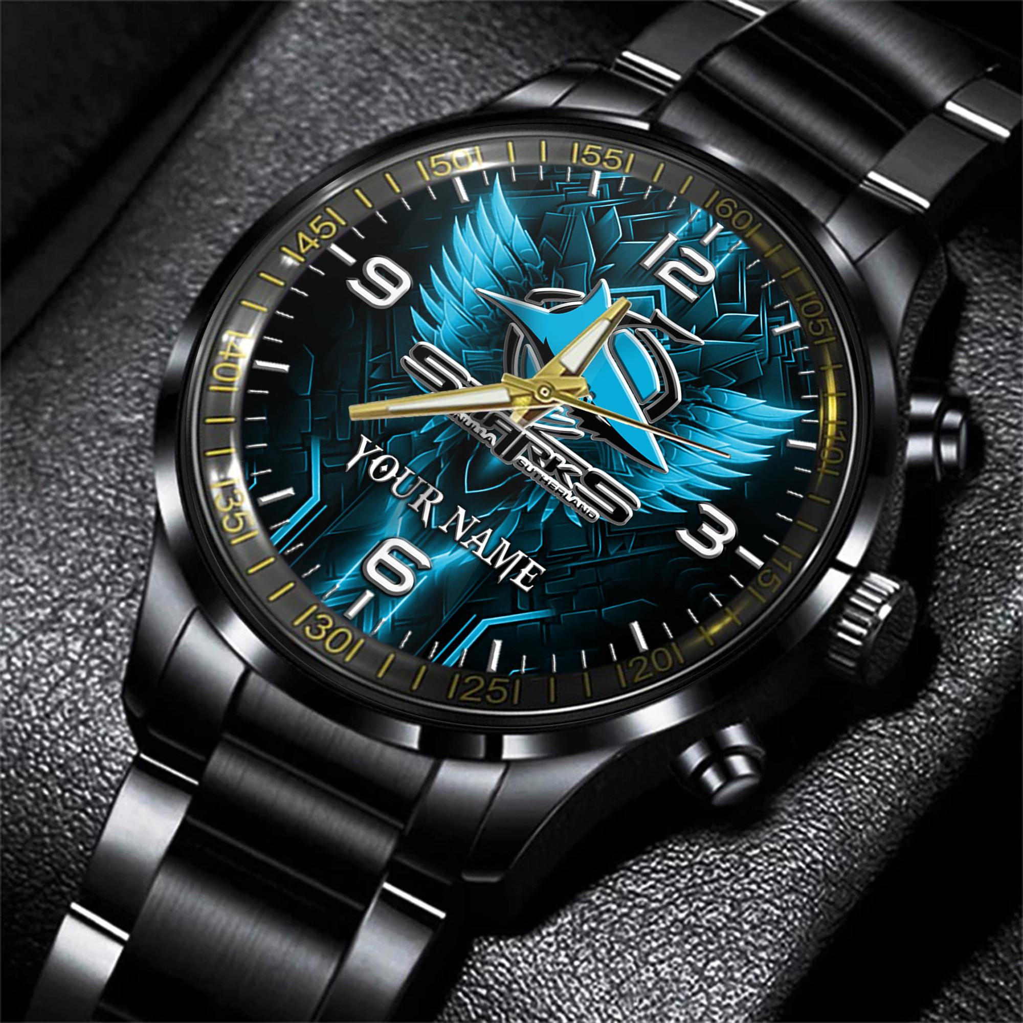 Goalzenith Cronulla Sutherland Sharks NRL Personalized Black Hand Watch Gift For Fans