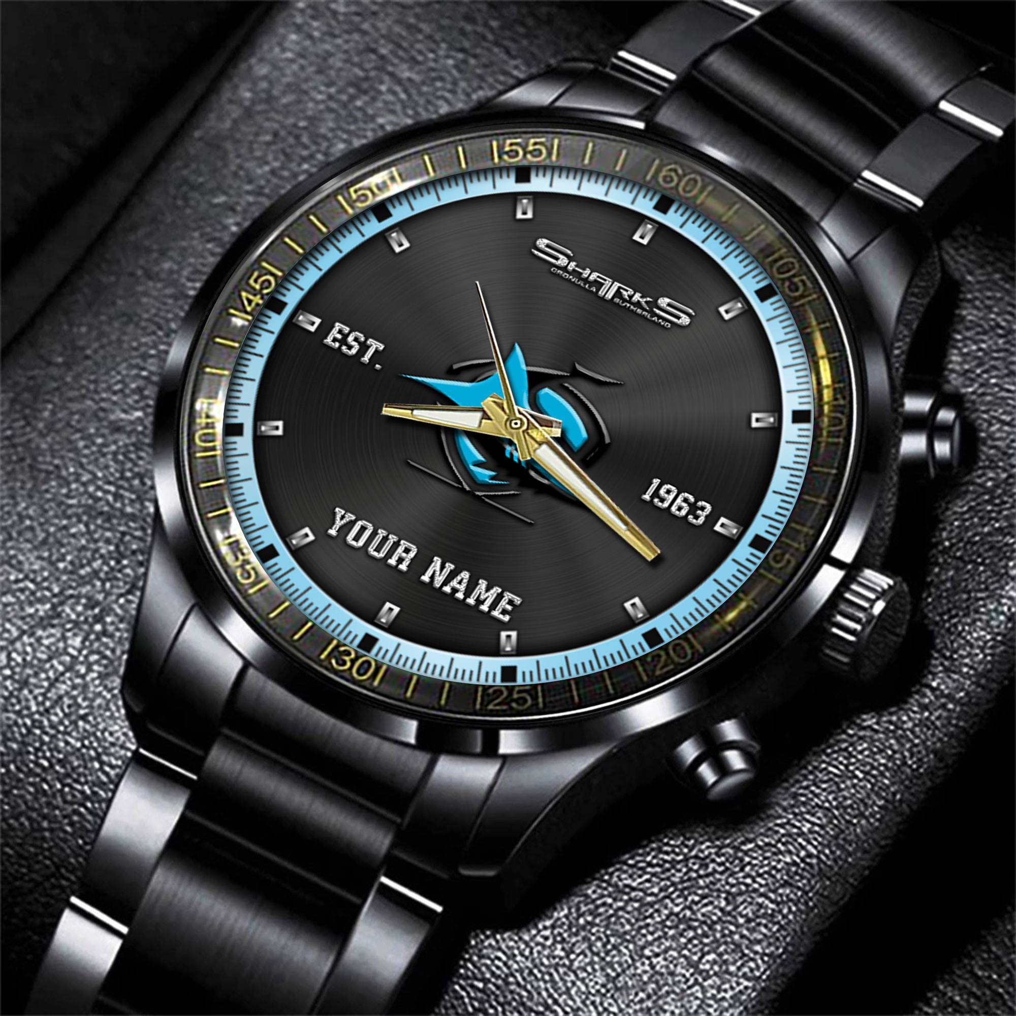 Goalzenith Cronulla Sutherland Sharks NRL Personalized Sport Black Fashion Watch Gifts For Fans