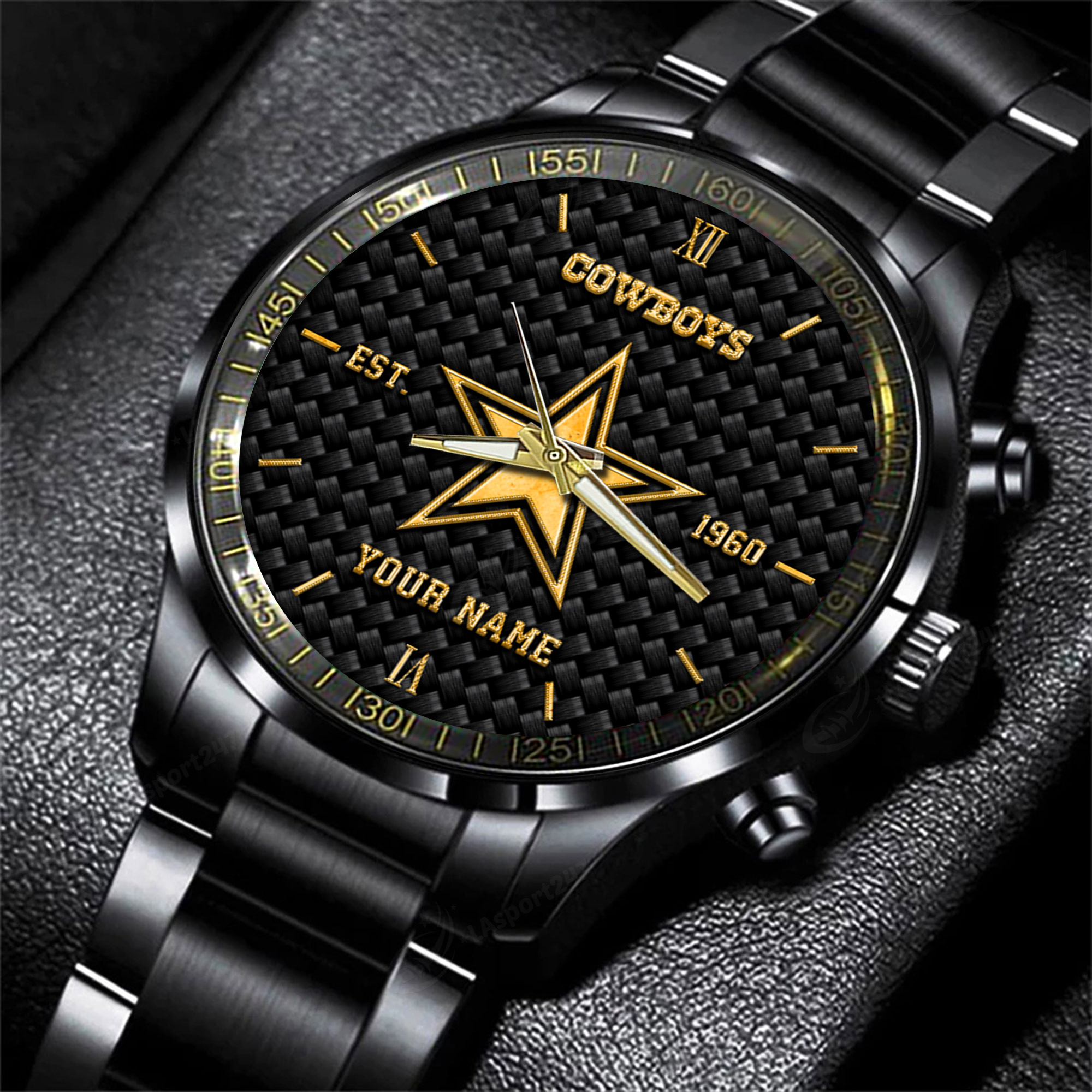 Goalzenith Dallas Cowboys NFL Black Fashion Hand Watch Custom Your Name Gift For Fan