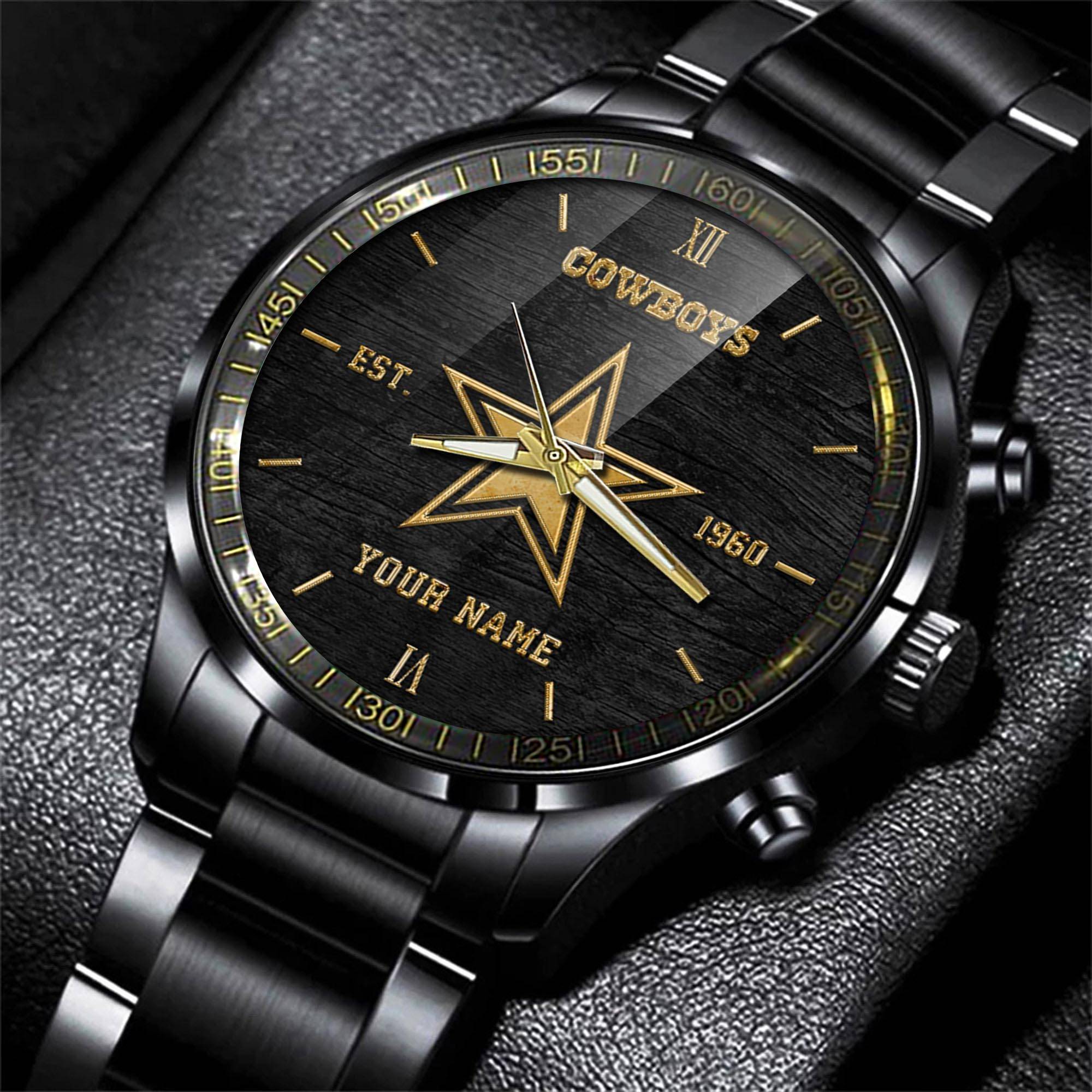 Goalzenith Dallas Cowboys NFL Black Fashion Hand Watch Custom Your Name Gift For Fan