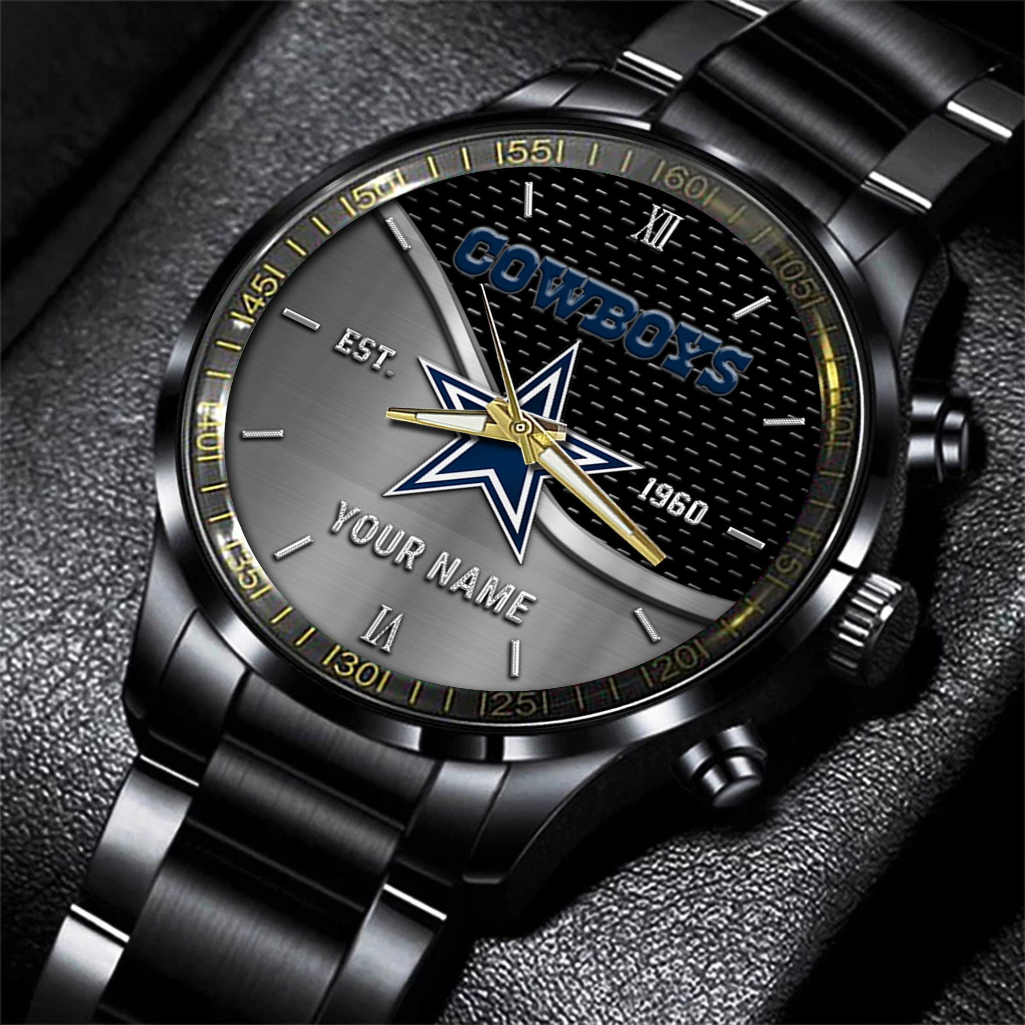 Goalzenith Dallas Cowboys NFL Black Fashion Hand Watch Custom Your Name Gift For Fan
