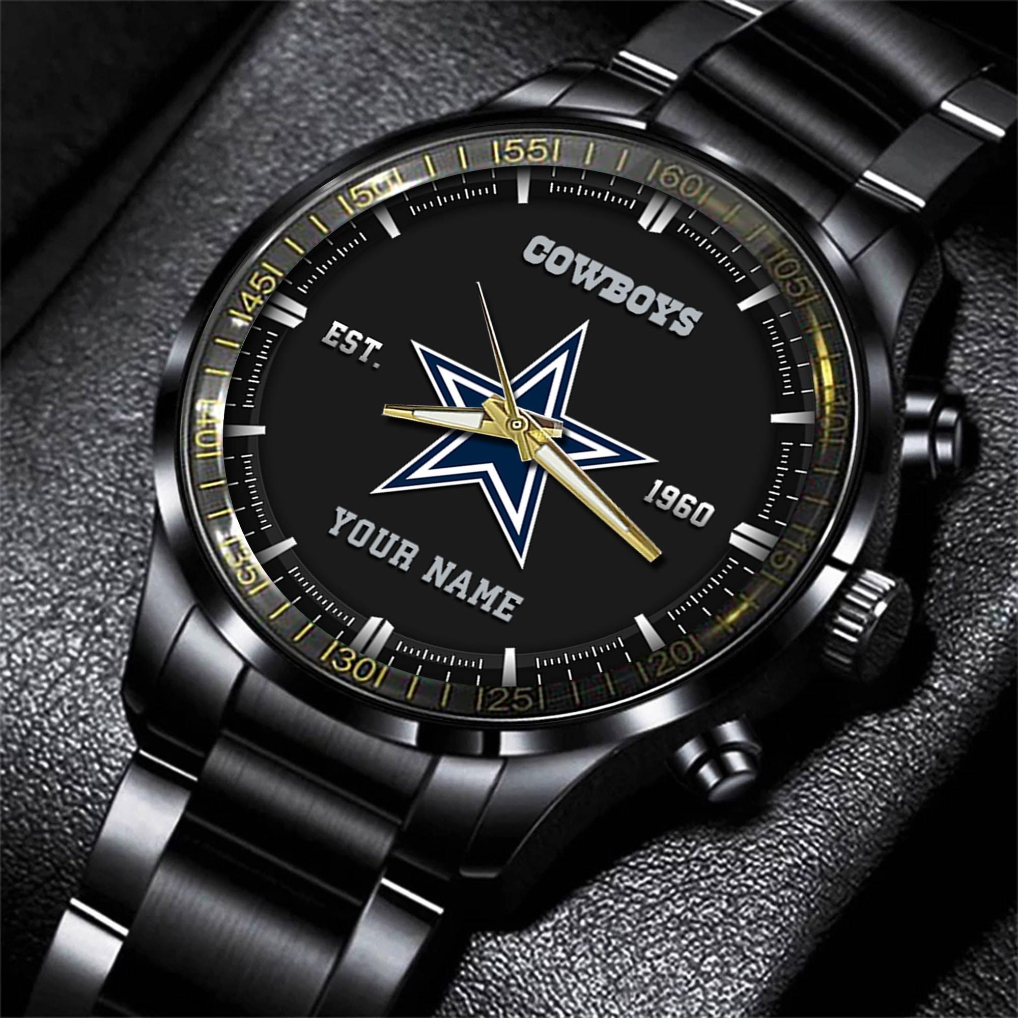 Goalzenith Dallas Cowboys NFL Personalized Black Fashion Watch Gifts For Fans