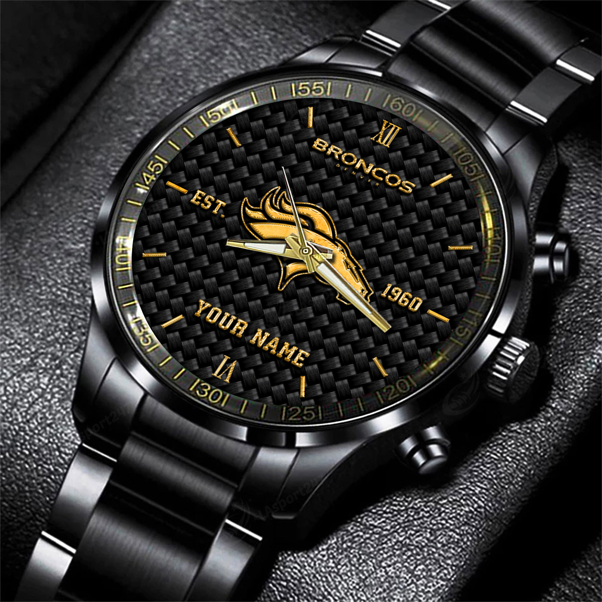 Goalzenith Denver Broncos NFL Black Fashion Hand Watch Custom Your Name Gift For Fan