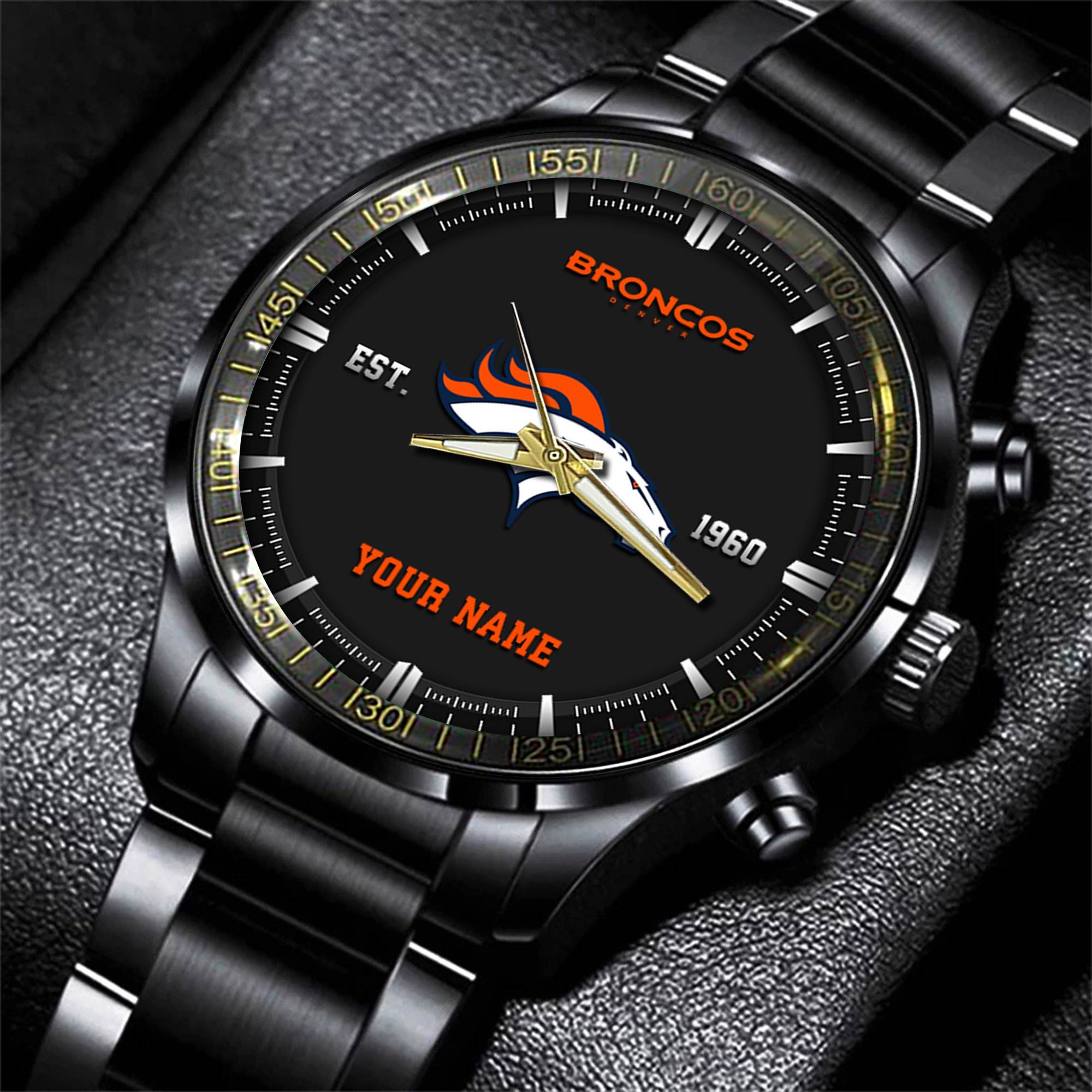 Goalzenith Denver Broncos NFL Personalized Black Fashion Watch Gifts For Fans
